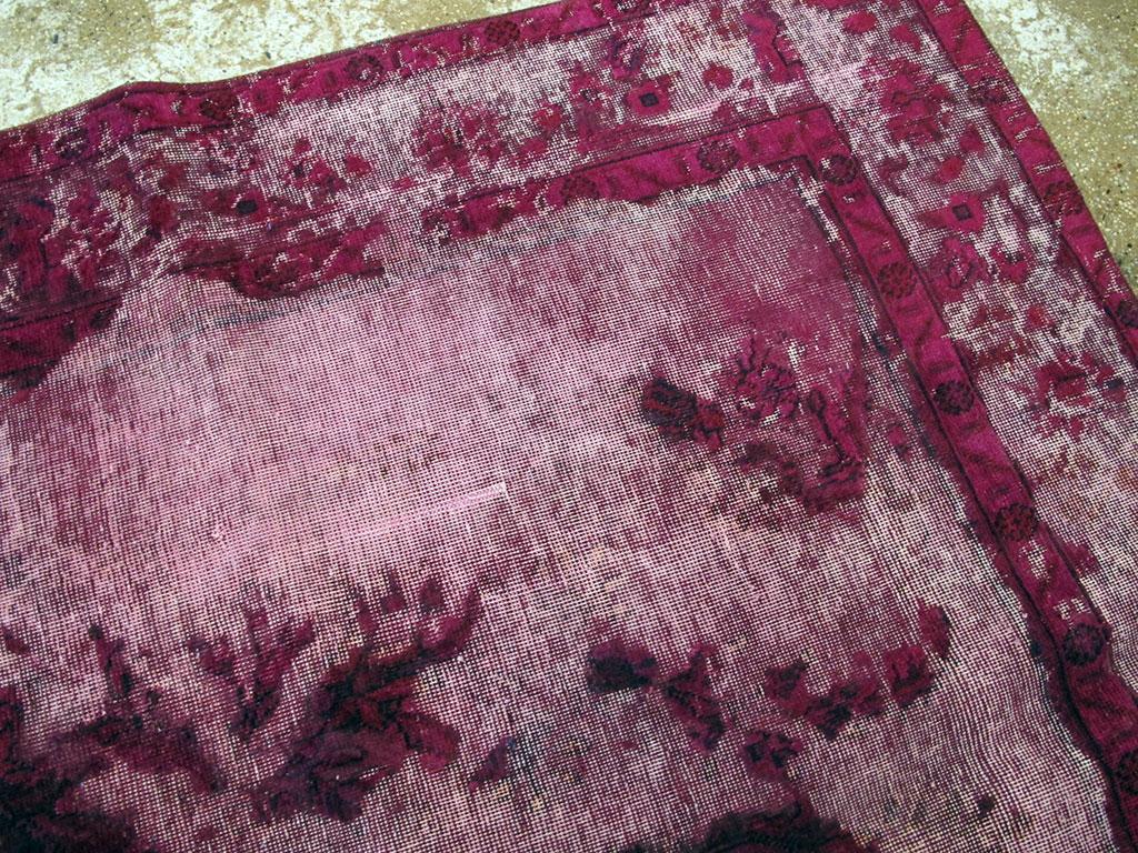 21st Century Contemporary Overdyed and Distressed Persian Accent Rug in Fuchsia 1