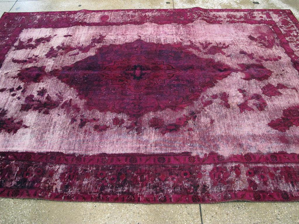 21st Century Contemporary Overdyed and Distressed Persian Accent Rug in Fuchsia 2