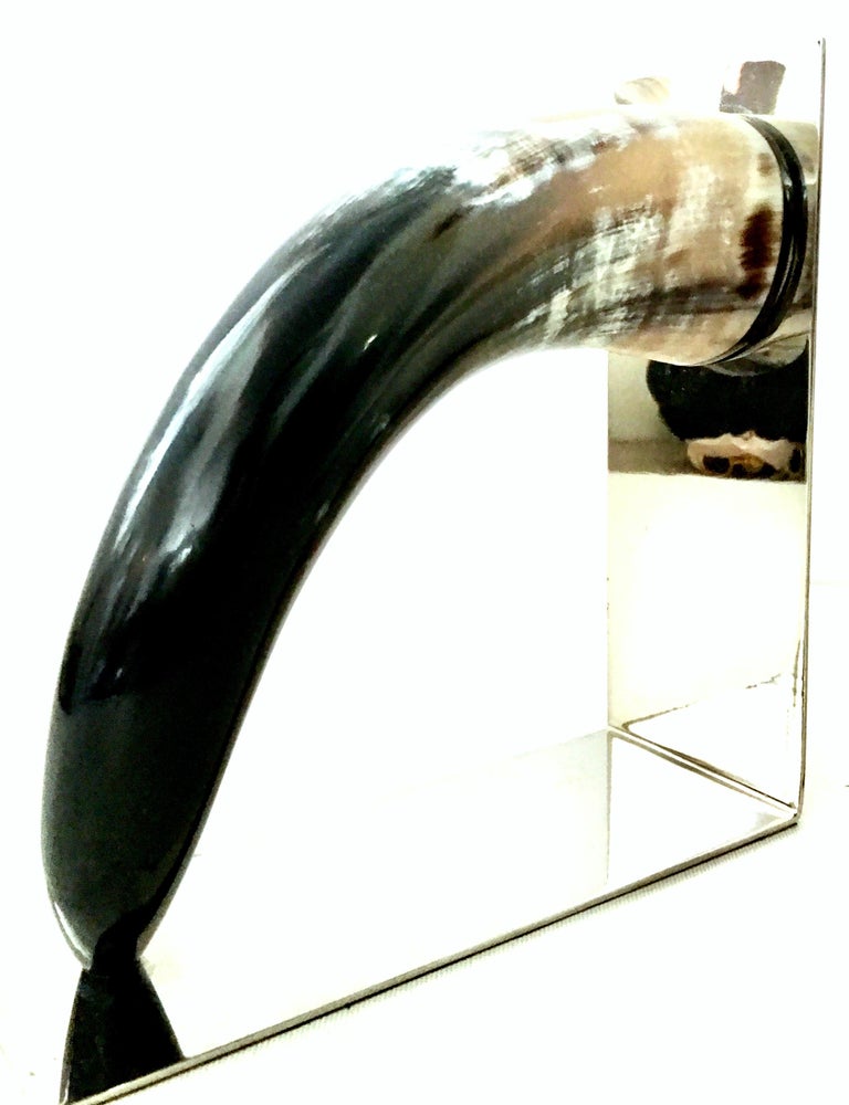21st Century Contemporary Pair of Chrome Mounted Horn Bookend