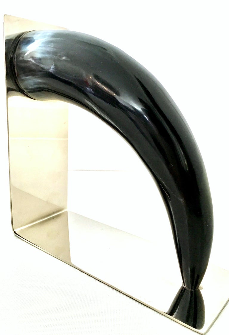 21st Century Contemporary Pair of Chrome Mounted Horn Bookend