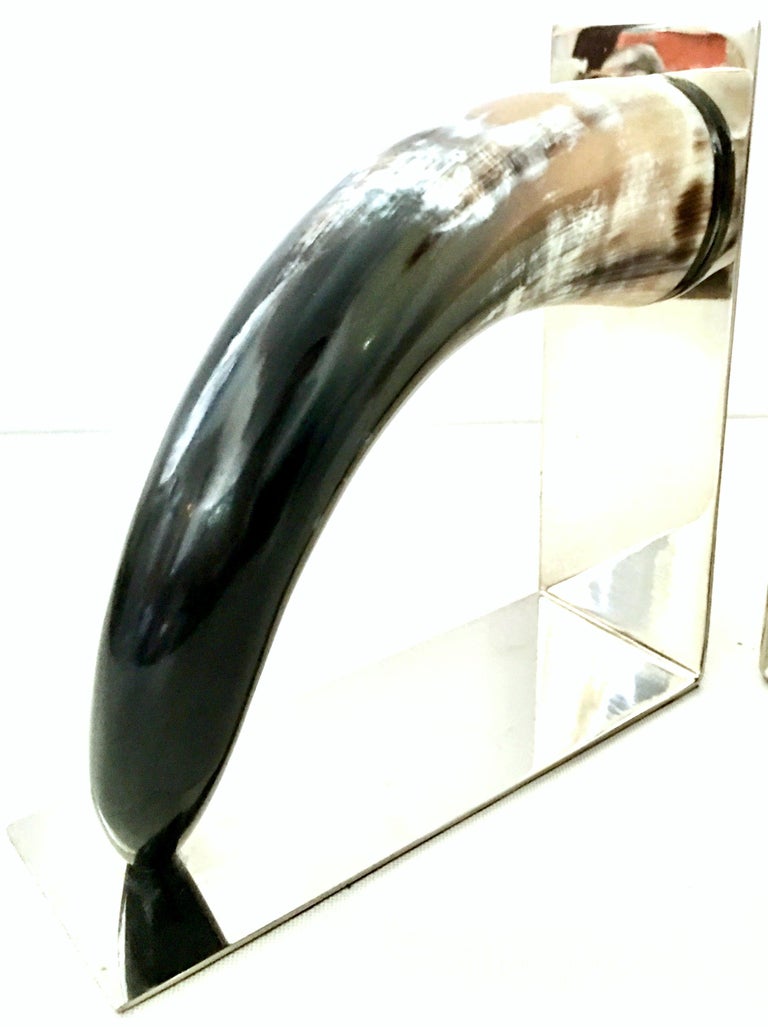 21st Century Contemporary Pair of Chrome Mounted Horn Bookend