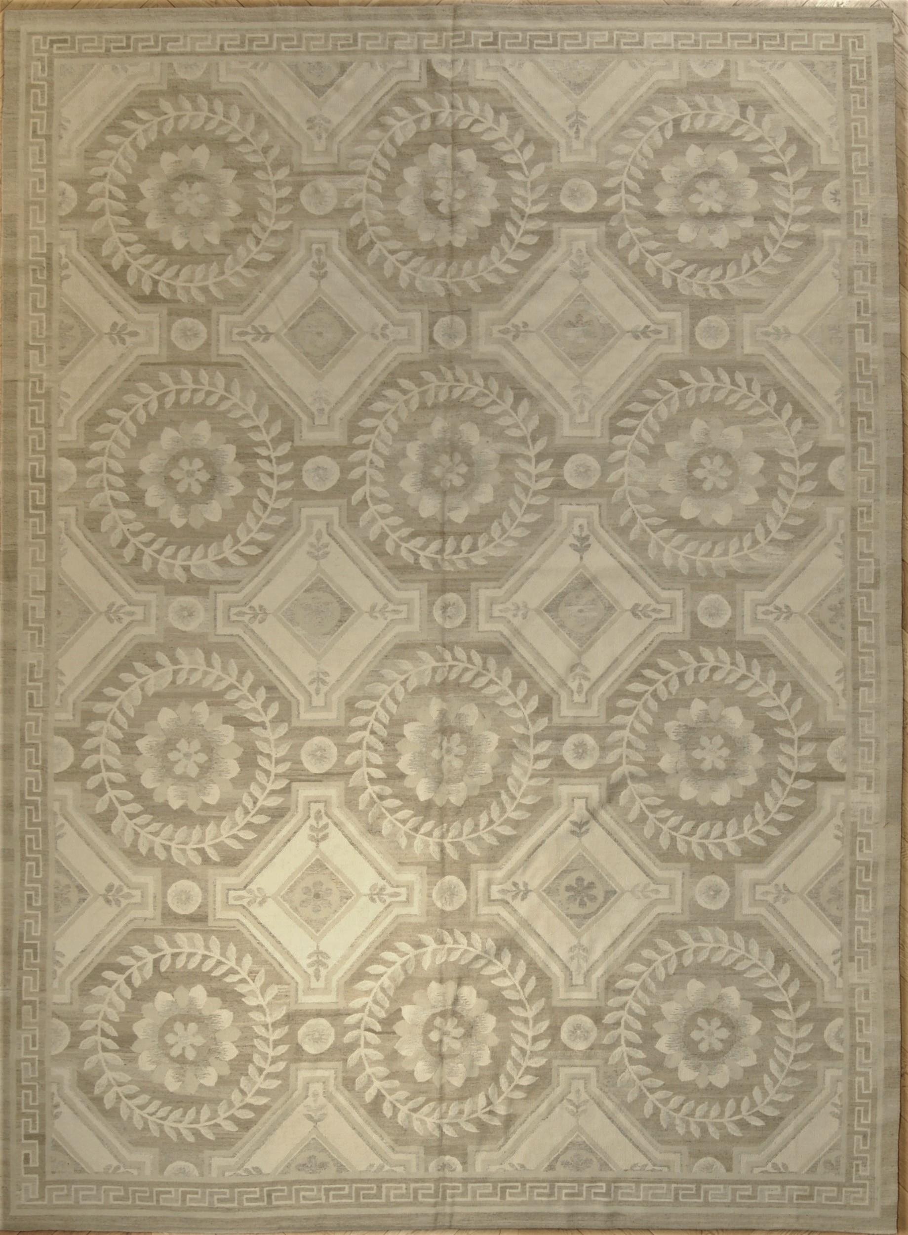 This elegant carpet is made with the ancient technique of Aubusson. 
The decoration is inspired by the artefacts of the first half of the 19th century in the style that takes its name from King Charles X. Typical festoons positioned symmetrically.