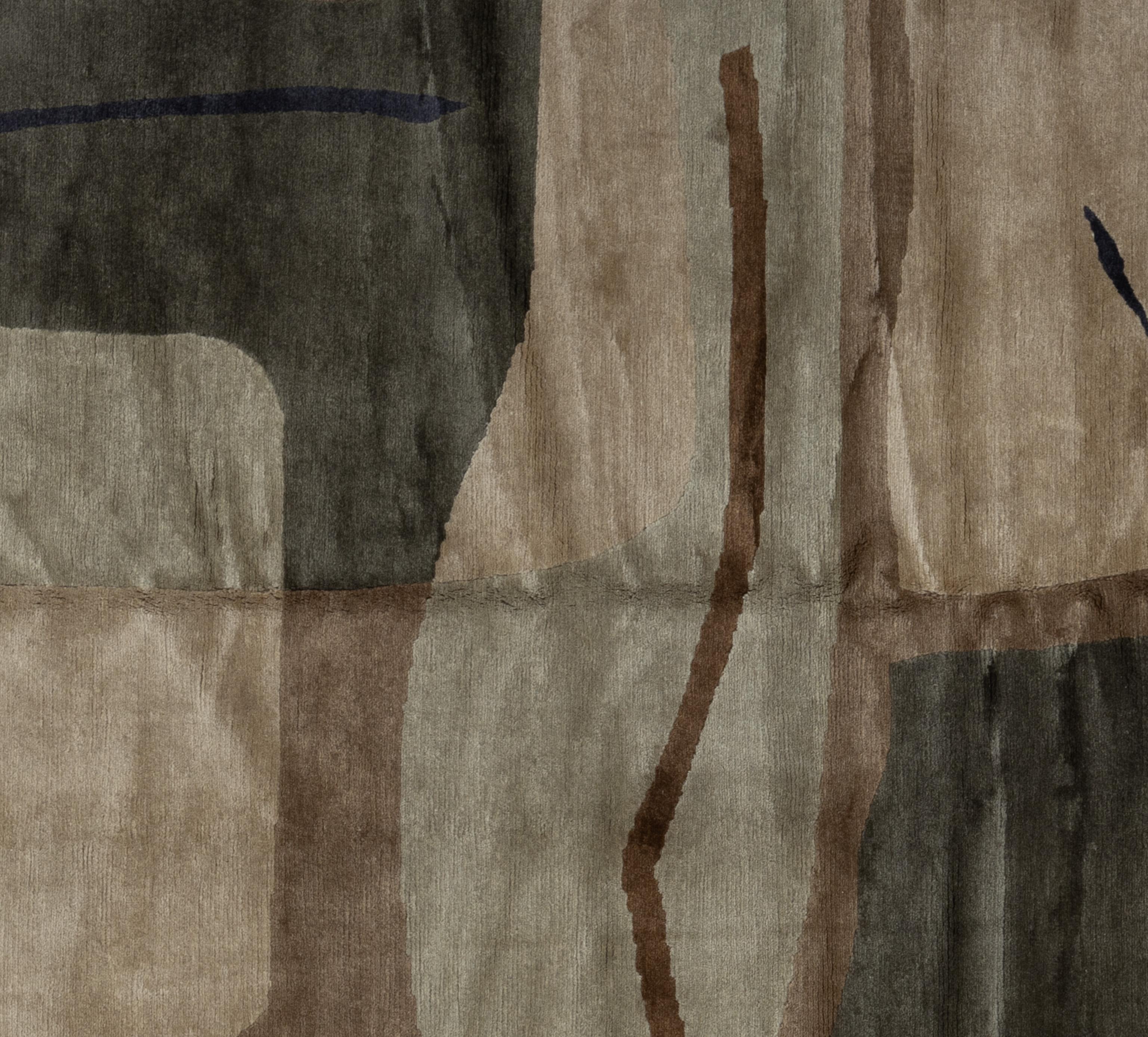 Enhance your home with this luxurious Contemporary wool rug, meticulously handcrafted in Nepal. This exquisite piece creates a visually captivating centerpiece for any room. Crafted by skilled artisans, the rug showcases intricate patterns that
