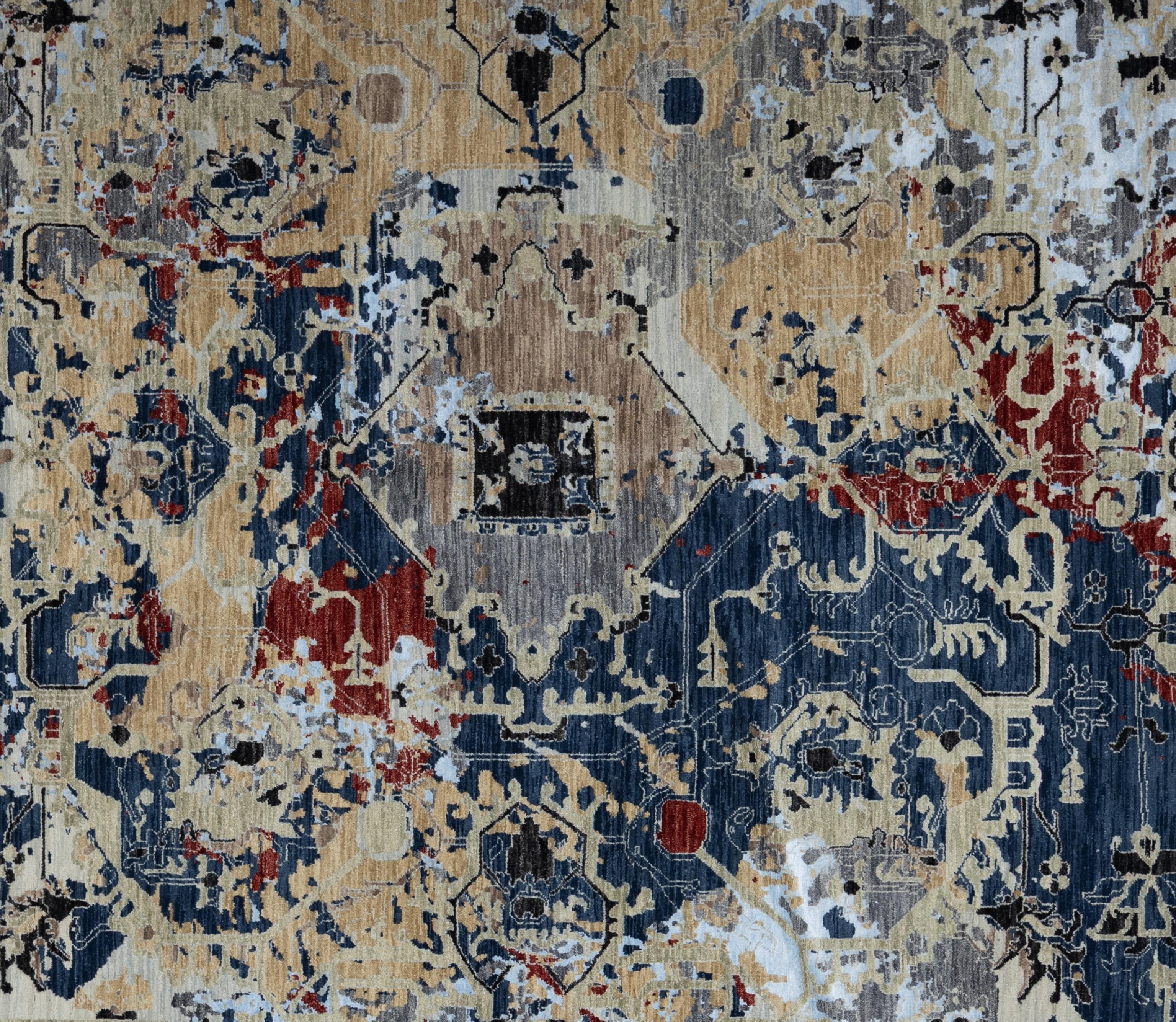 This contemporary rug, expertly hand-knotted in India, is crafted entirely from high-quality wool, prized for its durability, softness, and natural luster. The design blends modern aesthetics with traditional weaving techniques, resulting in a piece