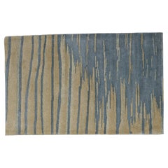 Handwoven Contemporary Wool & Silk Rug, Modern Design, 3'1\" x 4'