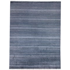 Blauer Contemporary Savannah Wollteppich mit geometrischem Muster