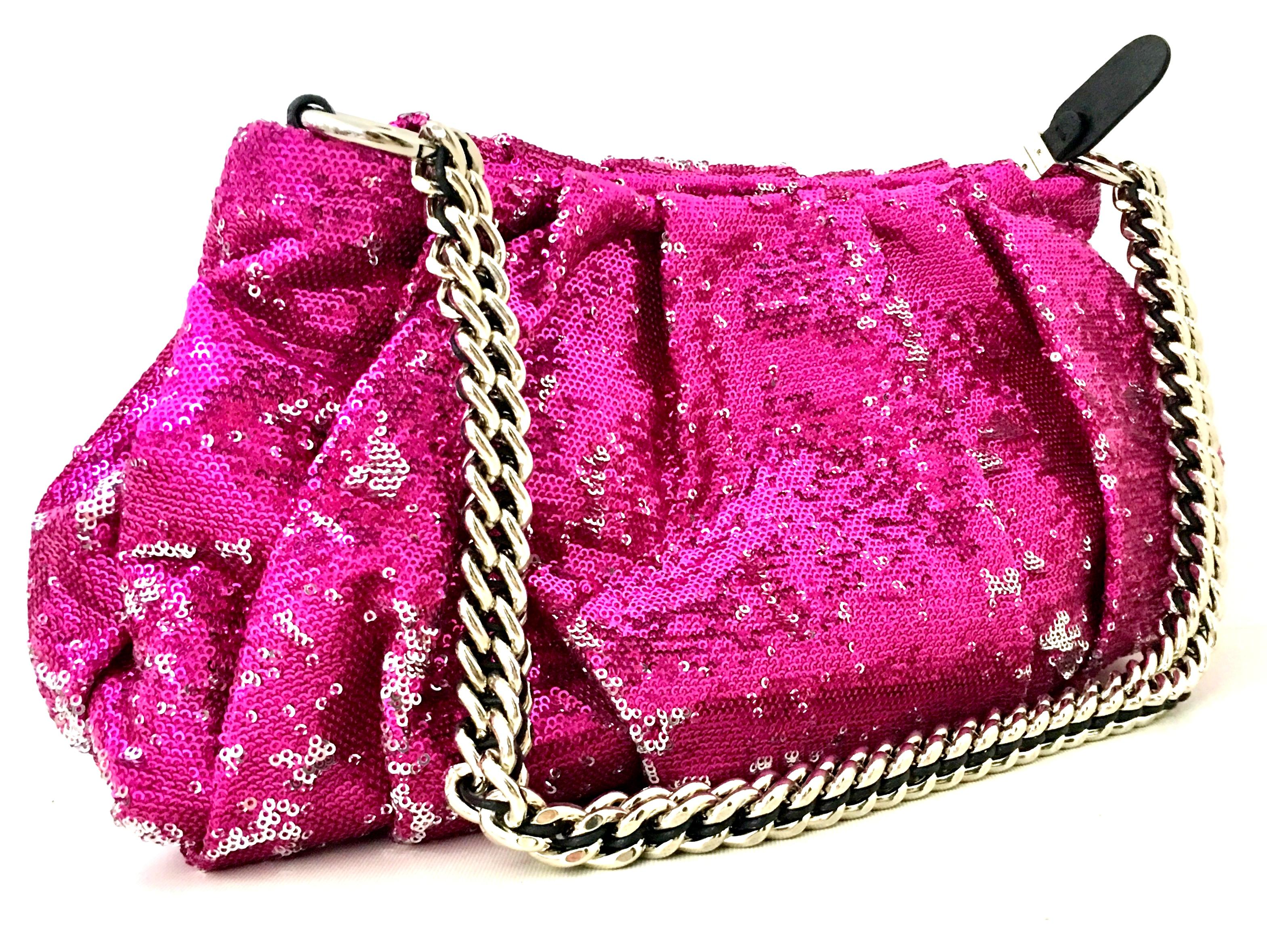 21st Century Contemporary Sequin, Leather & Chrome Hand Bag By, OrYanny In Excellent Condition In West Palm Beach, FL