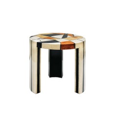 21st Cent Contemporary Side Coffee Center Round Table Wood Marquetry by HOMMÉS