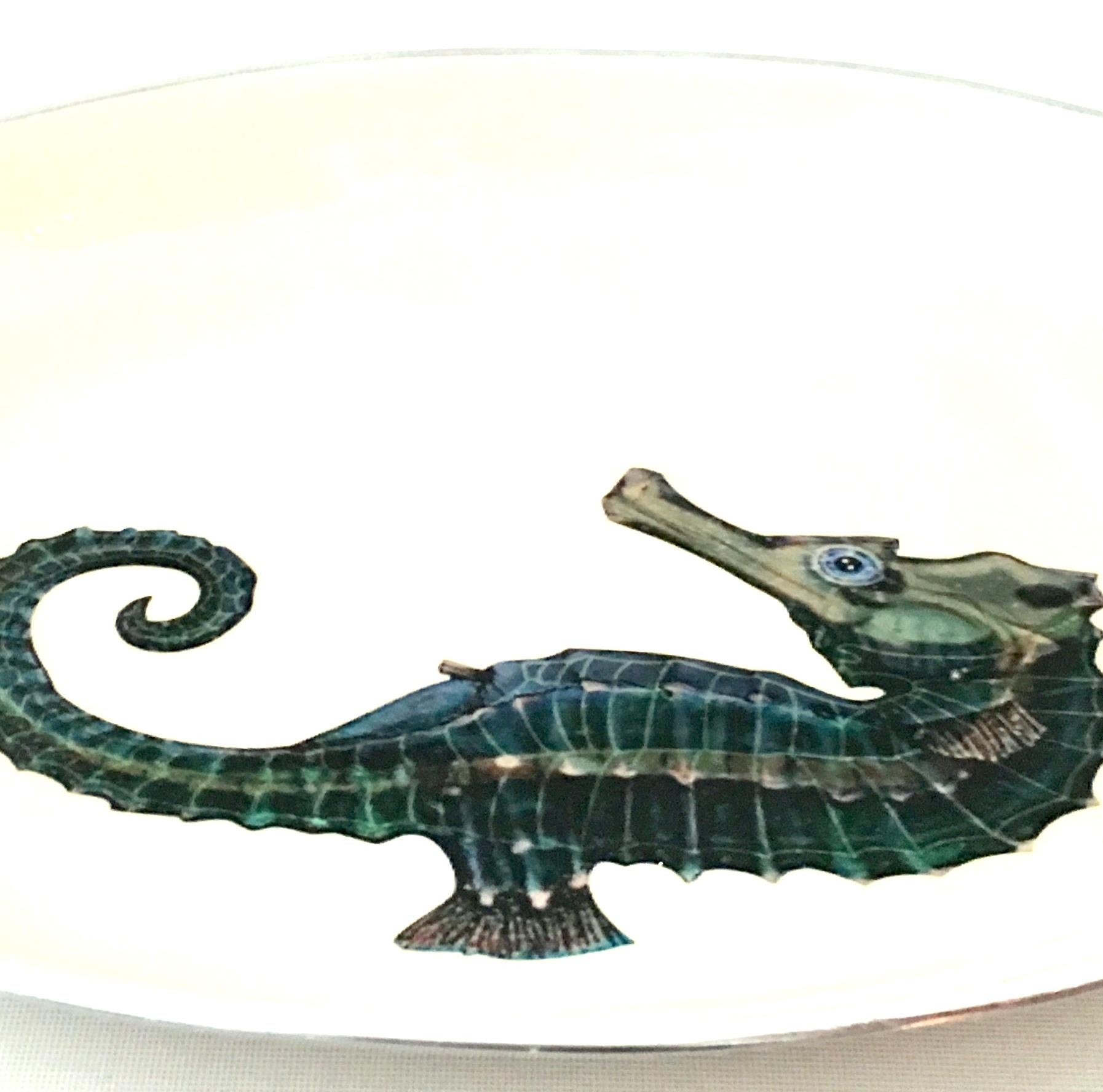 Indian 21st Century Contemporary Silver & Enamel Sea Horse Oval Bowl For Sale