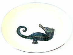 21st Century Contemporary Silver & Enamel Sea Horse Oval Bowl