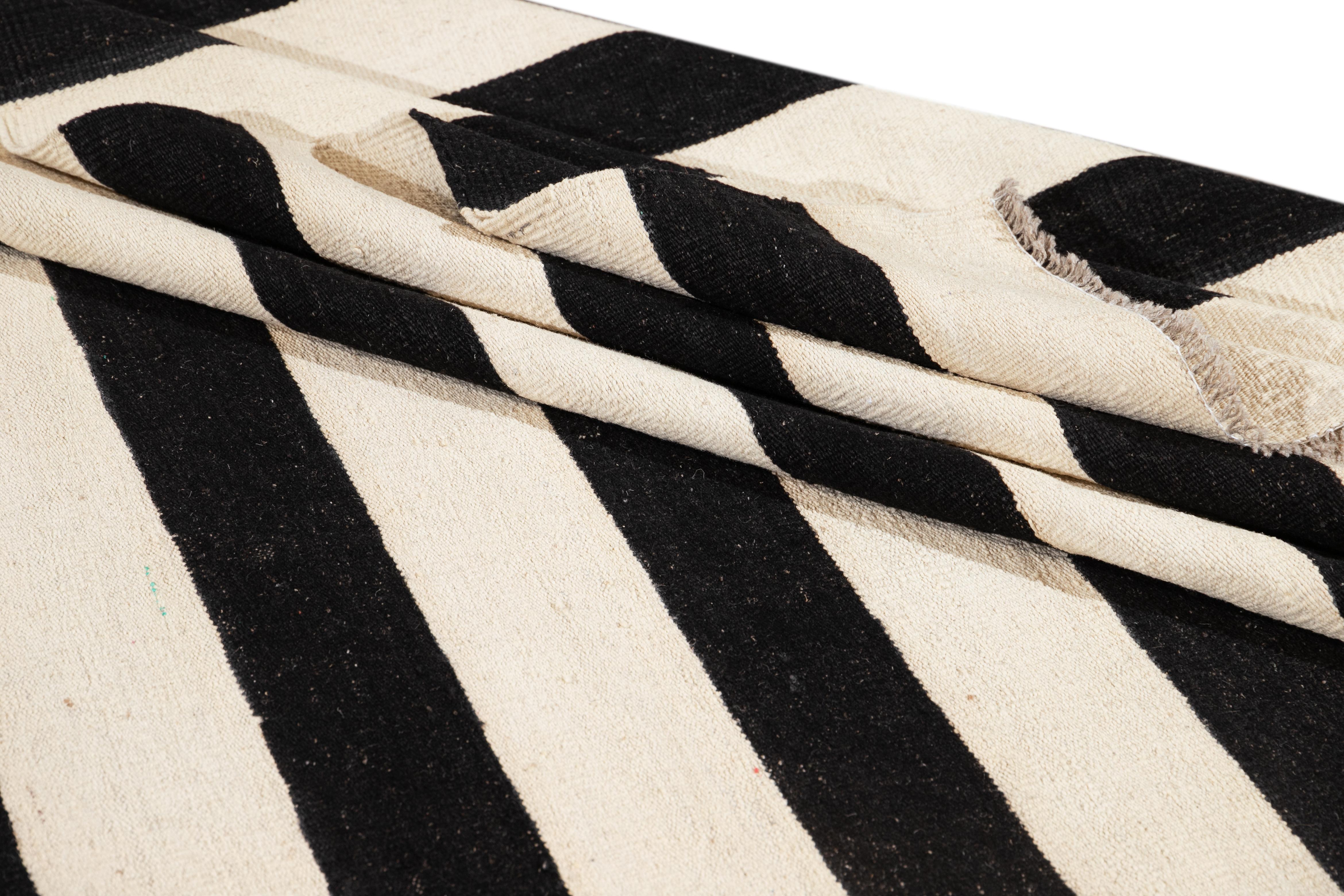 black and white striped wool rug