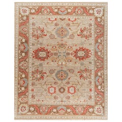 Ligth Brown Contemporary Sultanband Handmade Wool Rug With Floral Motif