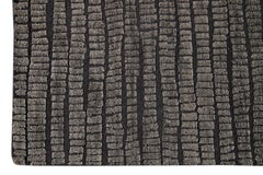 Contemporary Textured High Low Wool Rug In Dark Grey