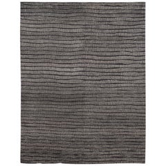 Contemporary Textured High Low Wool Rug In Dark Grey 