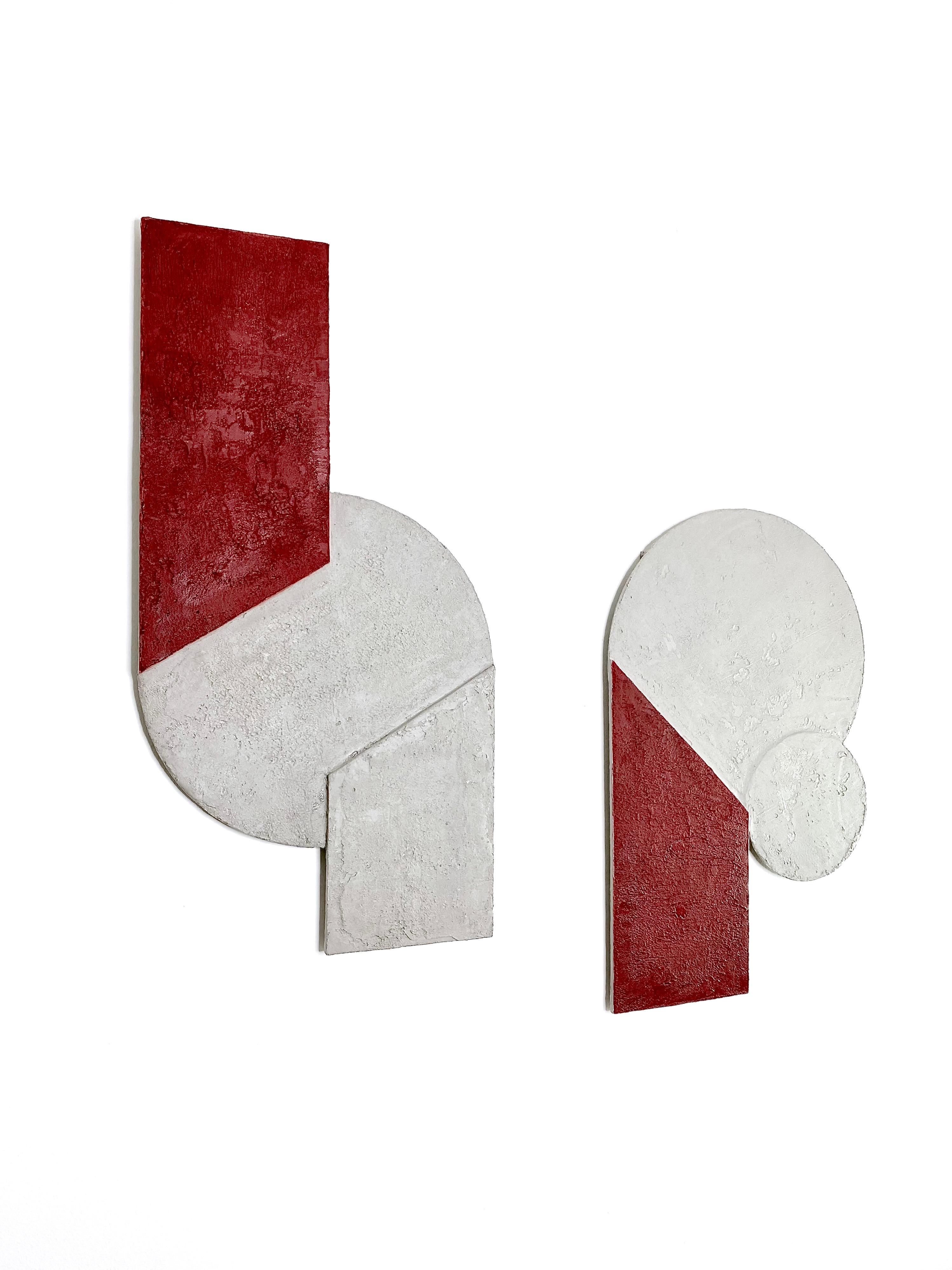 Mindset Red — Handmade Bauhaus Geometric Mineral-Concrete Wall Sculpture For Sale 3