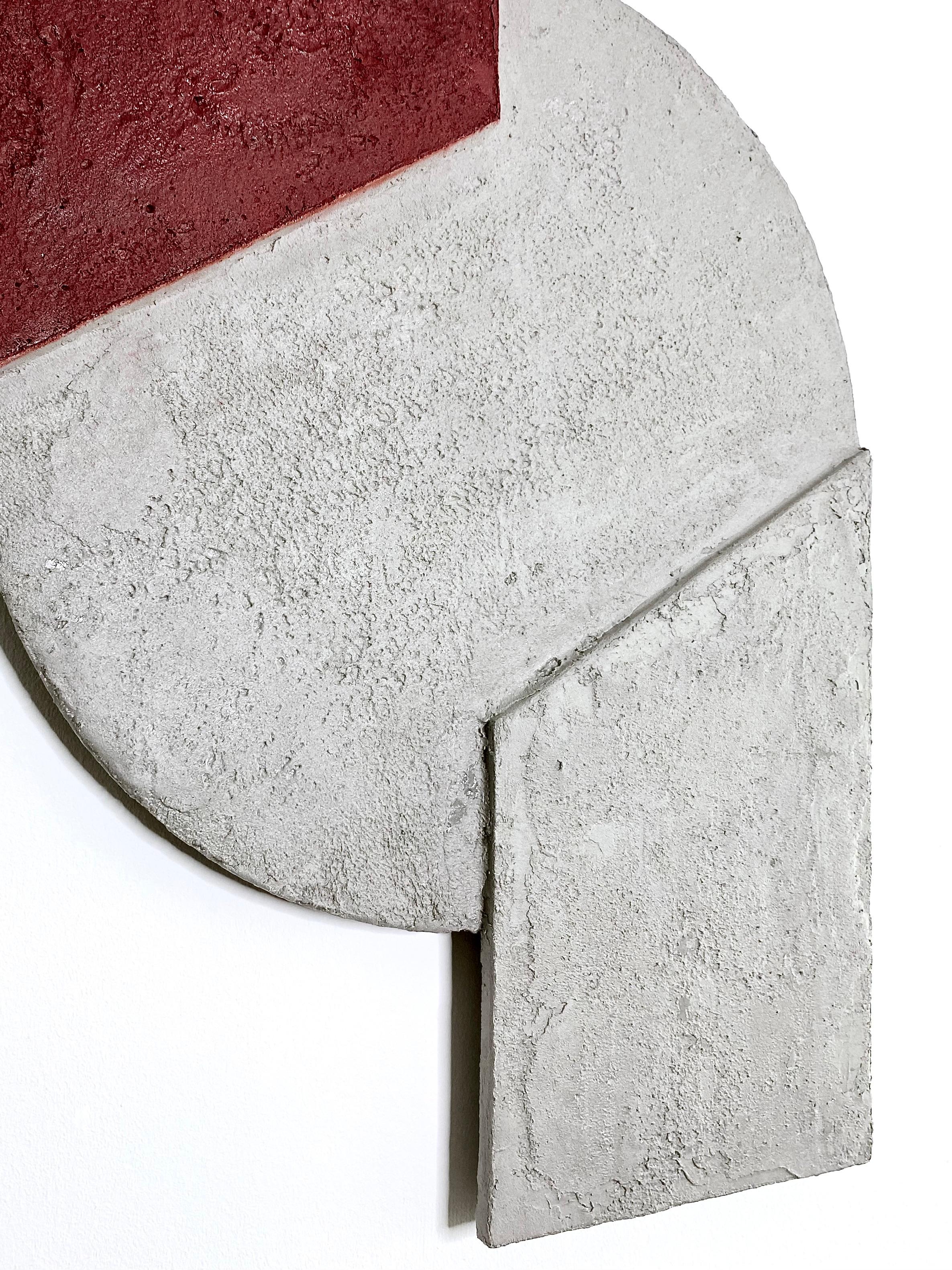 Mindset Red — Handmade Bauhaus Geometric Mineral-Concrete Wall Sculpture For Sale 5