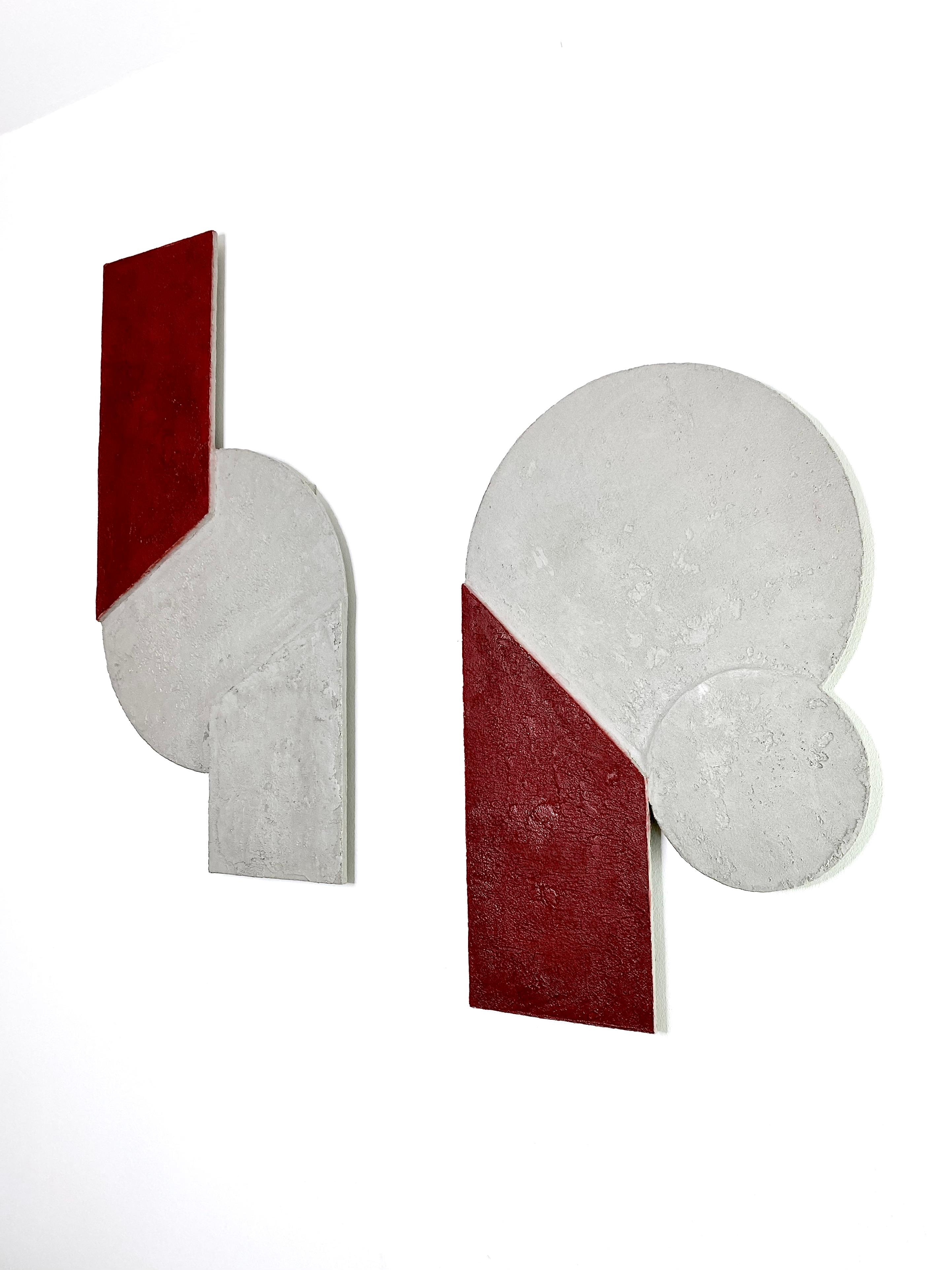 Mindset Red — Handmade Bauhaus Geometric Mineral-Concrete Wall Sculpture For Sale 7