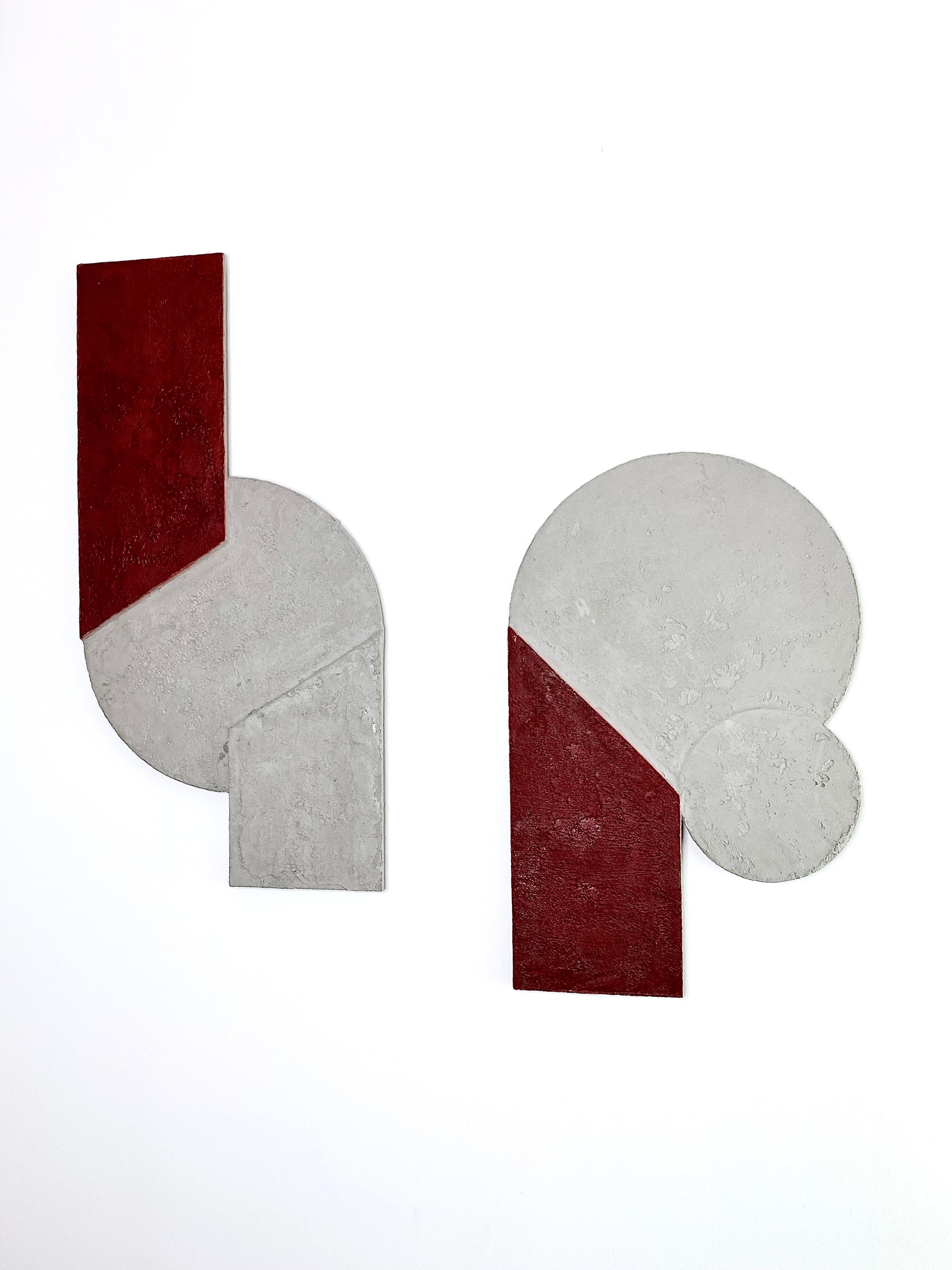 Mindset Red — Handmade Bauhaus Geometric Mineral-Concrete Wall Sculpture For Sale 11