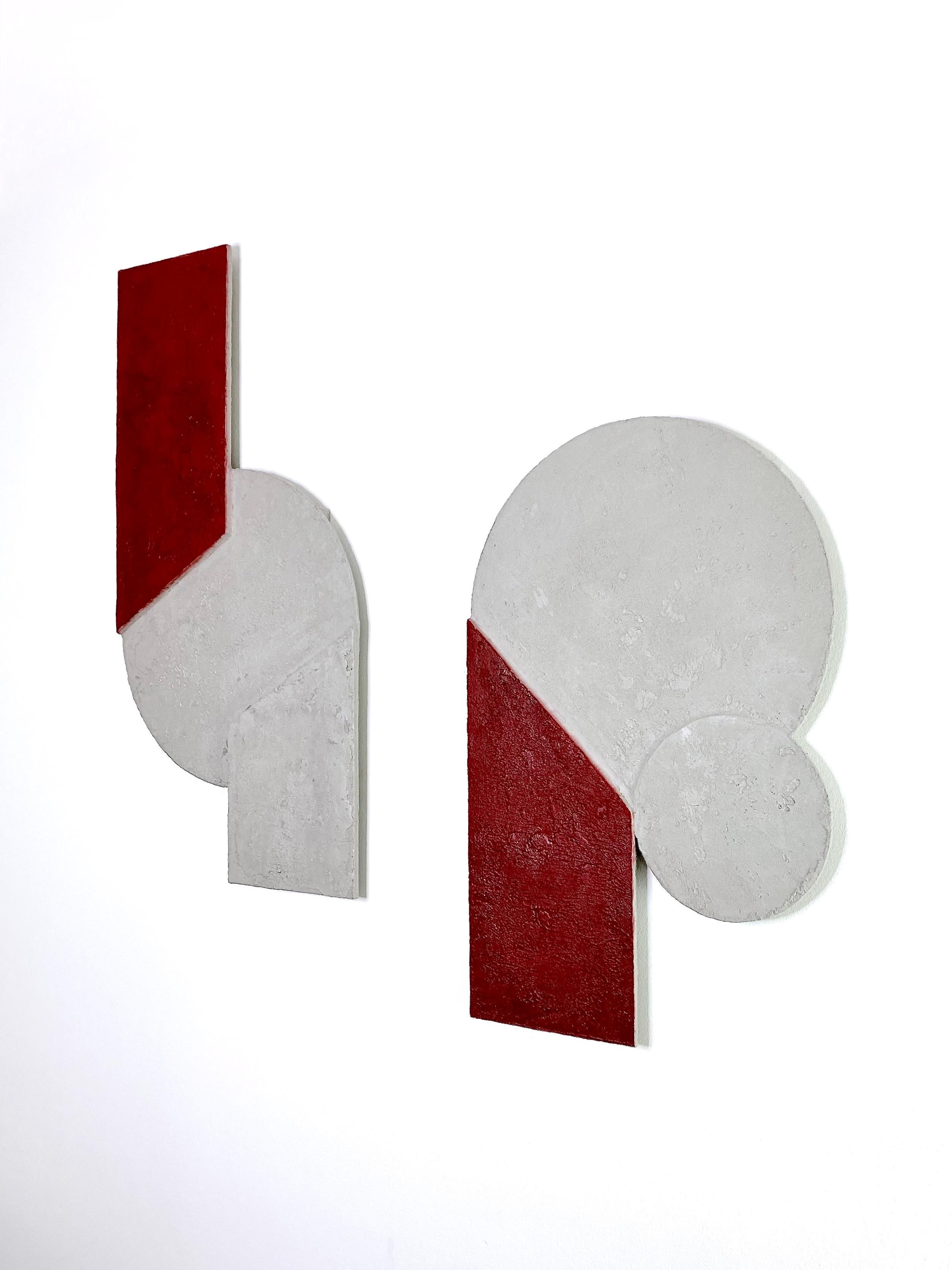 Minimalist Mindset Red — Handmade Bauhaus Geometric Mineral-Concrete Wall Sculpture For Sale
