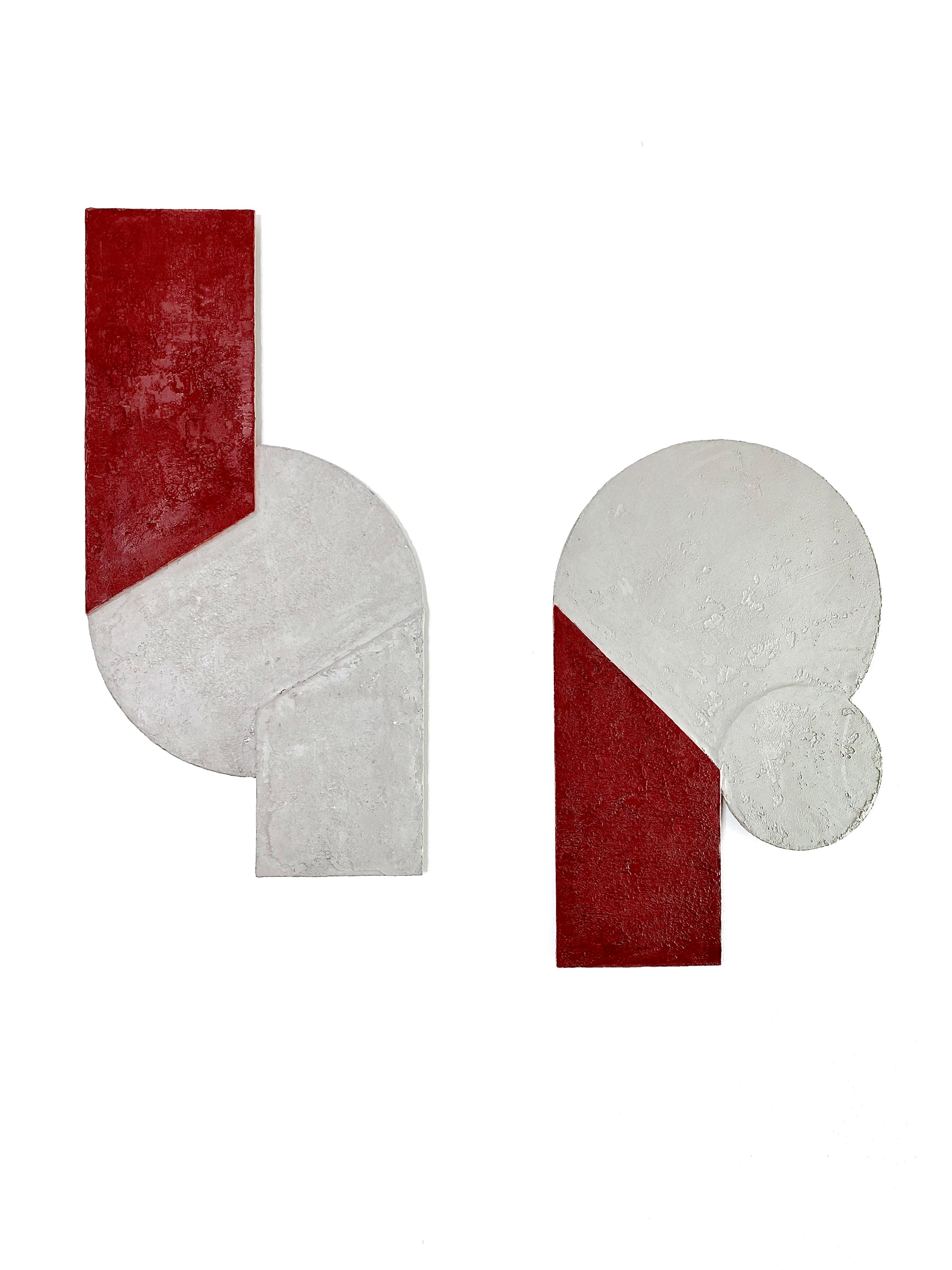 German Mindset Red — Handmade Bauhaus Geometric Mineral-Concrete Wall Sculpture For Sale