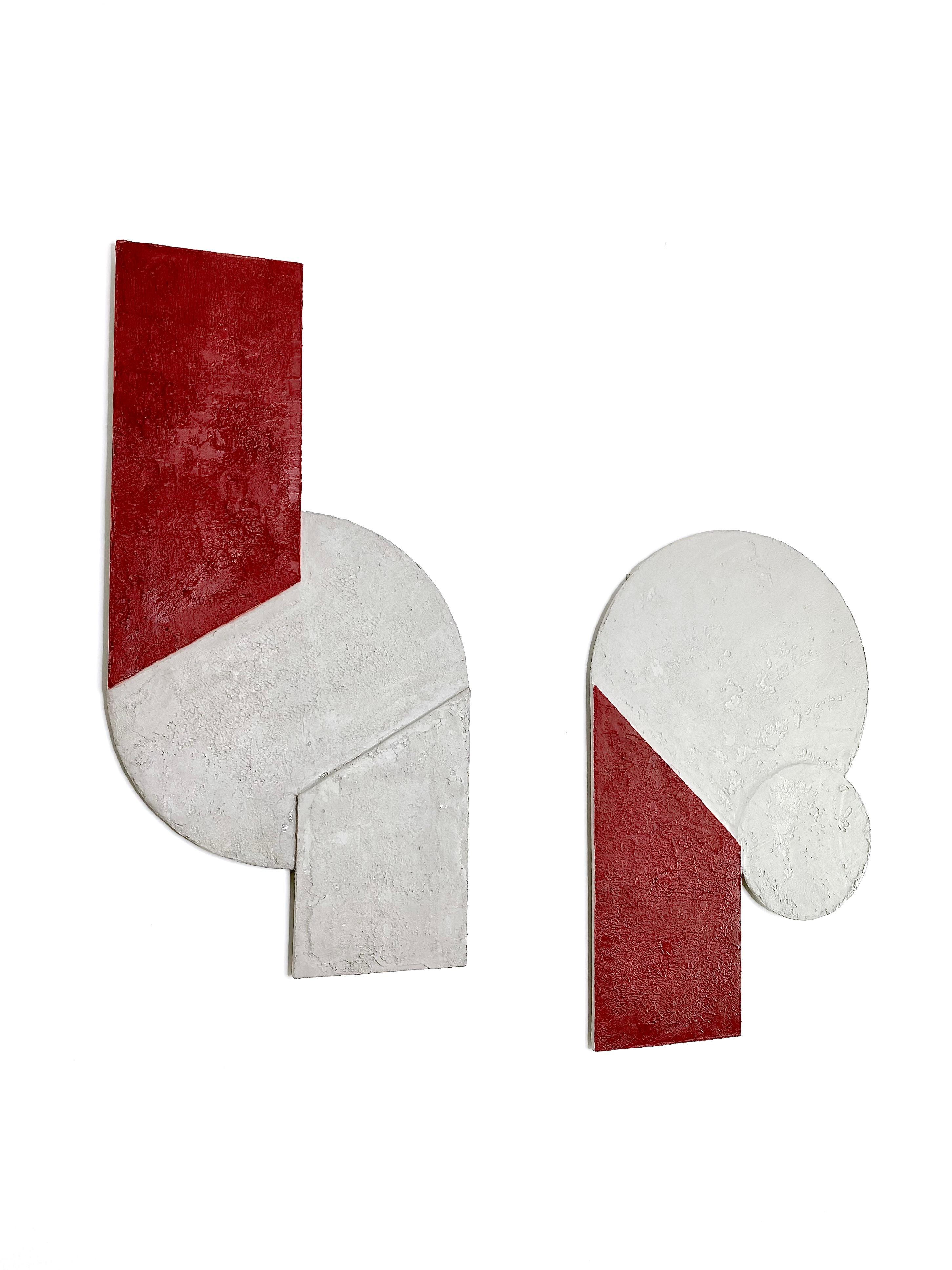 Mindset Red — Handmade Bauhaus Geometric Mineral-Concrete Wall Sculpture In New Condition For Sale In Köln, DE