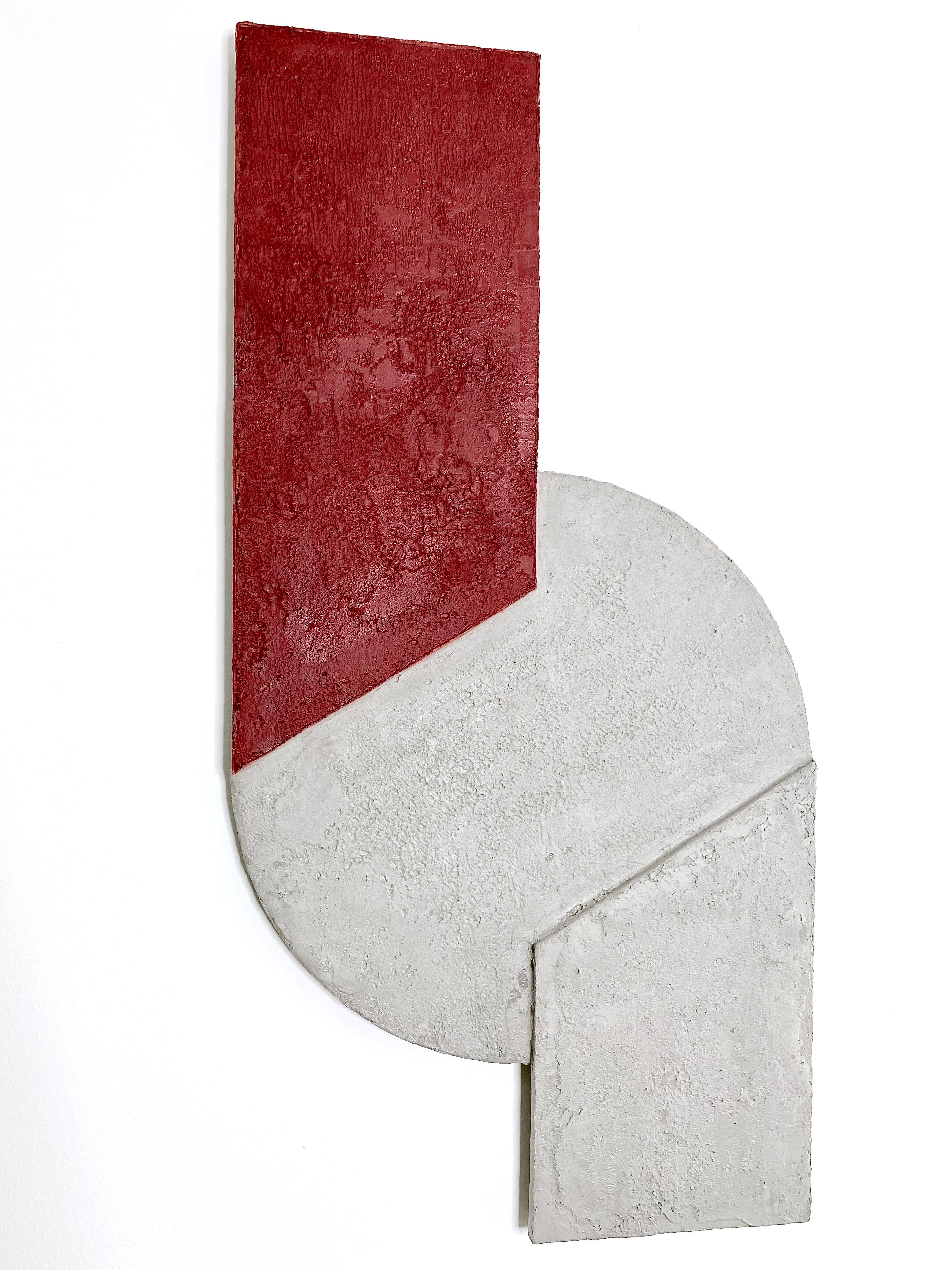 Contemporary Mindset Red — Handmade Bauhaus Geometric Mineral-Concrete Wall Sculpture For Sale