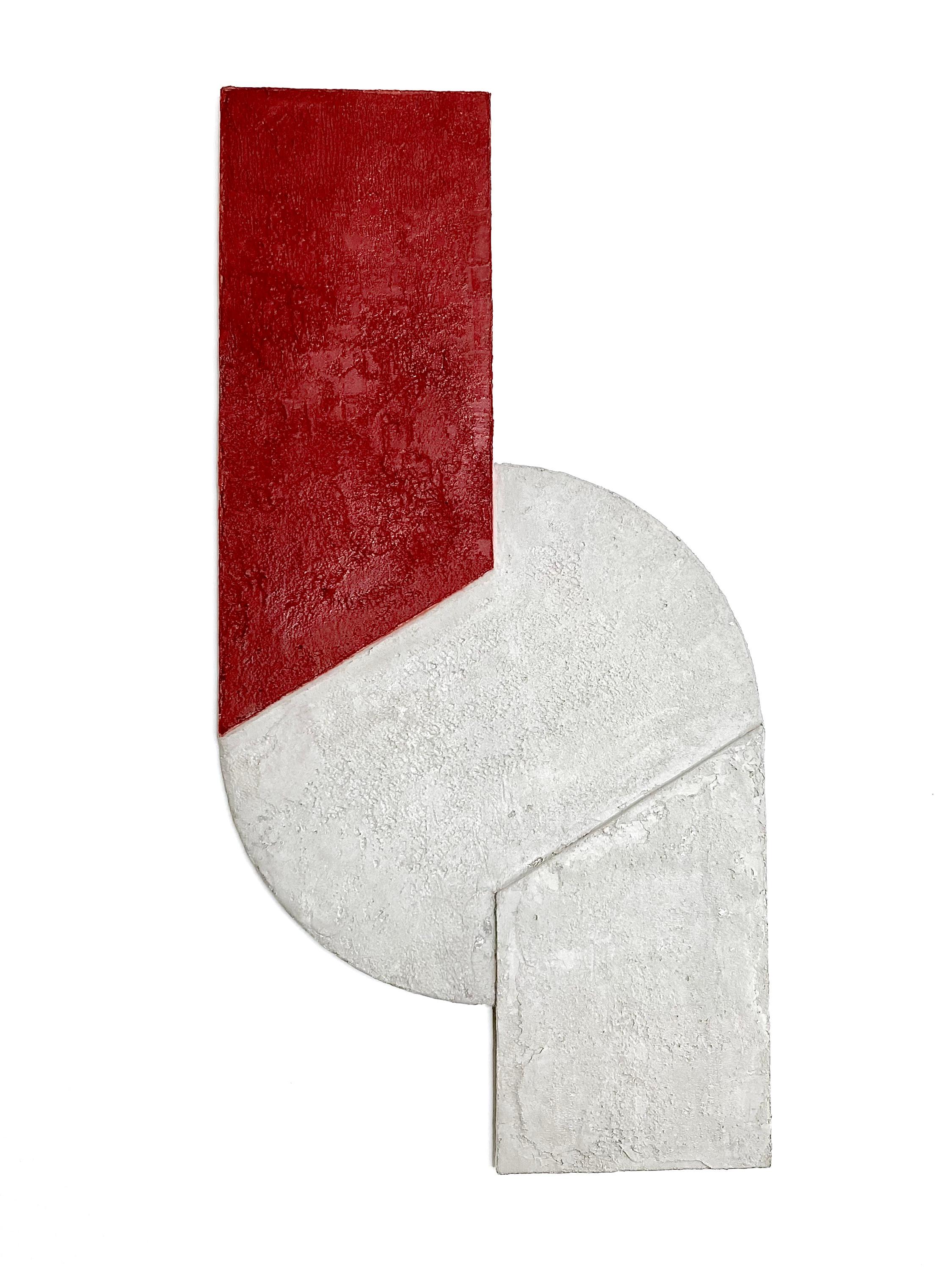 Mindset Red — Handmade Bauhaus Geometric Mineral-Concrete Wall Sculpture For Sale 2
