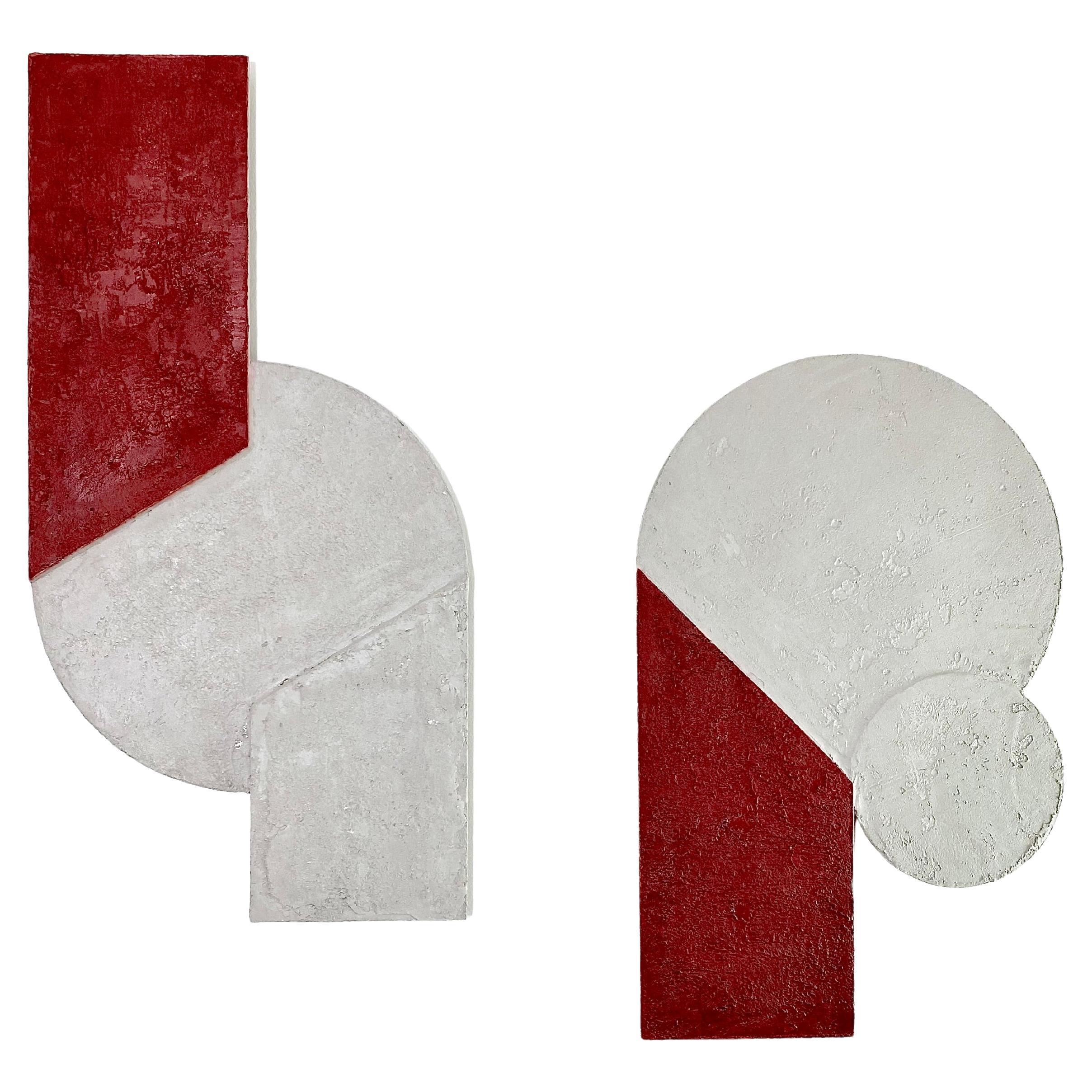 Mindset Red — Handmade Bauhaus Geometric Mineral-Concrete Wall Sculpture For Sale