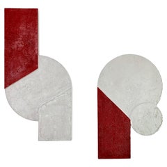 Mindset Red - Handgefertigte Bauhaus Geometrische Mineral-Beton Wandskulptur
