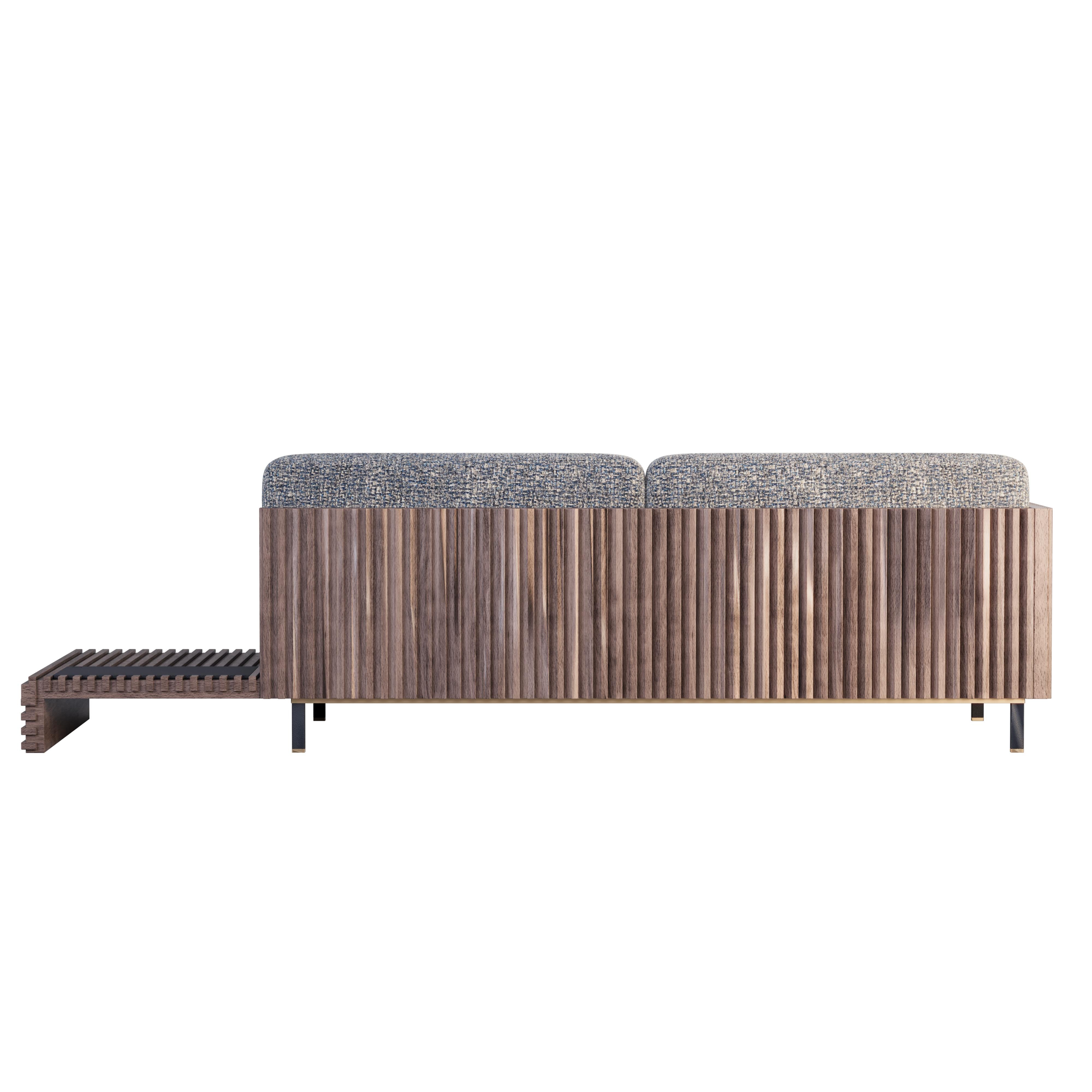 Linen 21st Century Conway II Striped Sofa Wood Made in Portugal by Wood Tailors For Sale