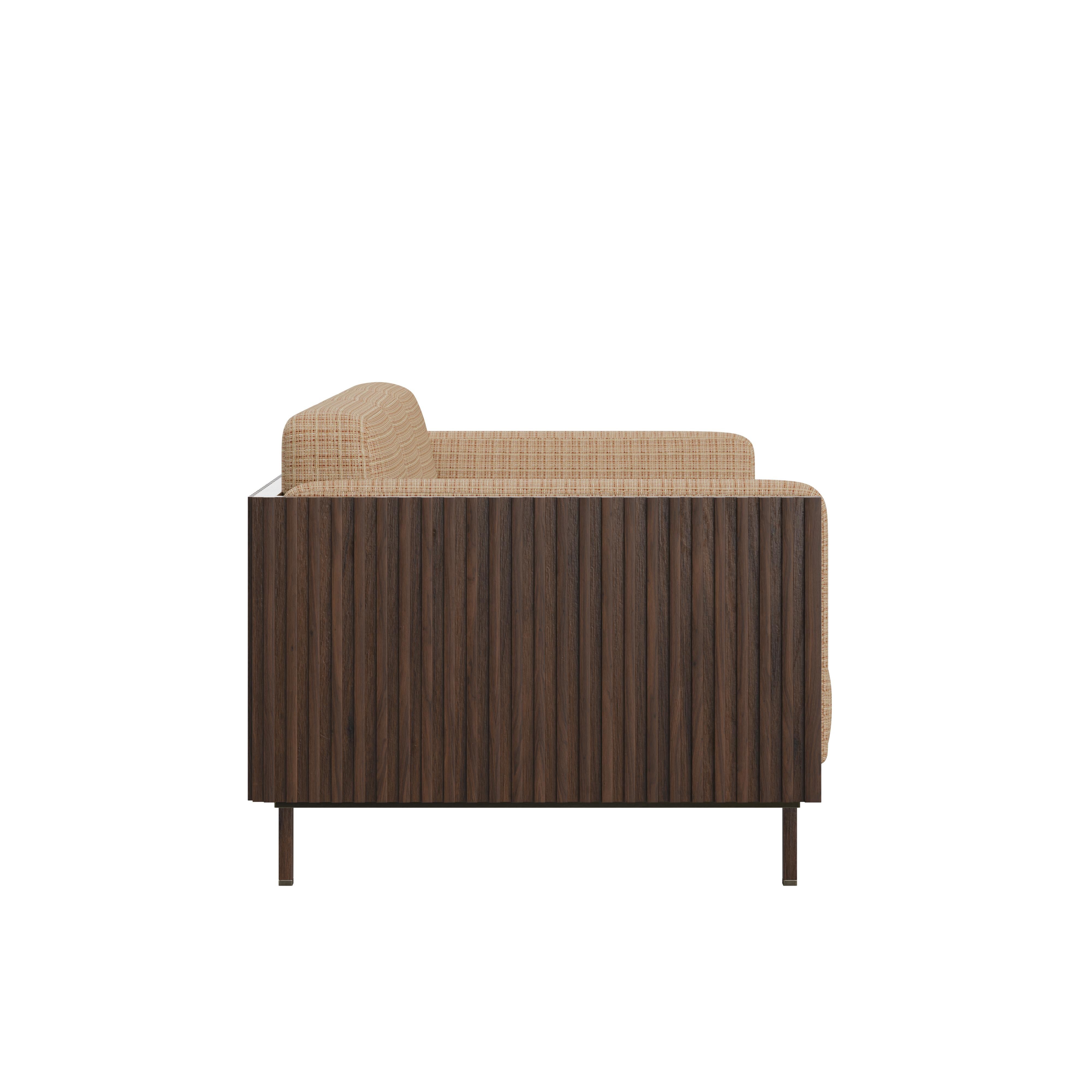 Upholstery 21st Century Conway Sofa Walnut Wood Made in Portugal by Wood Tailors Club For Sale