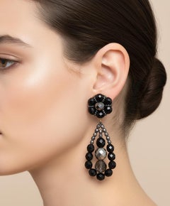 21st Century Coppola e Toppo Black and Silver Crystals Chandelier Earrings