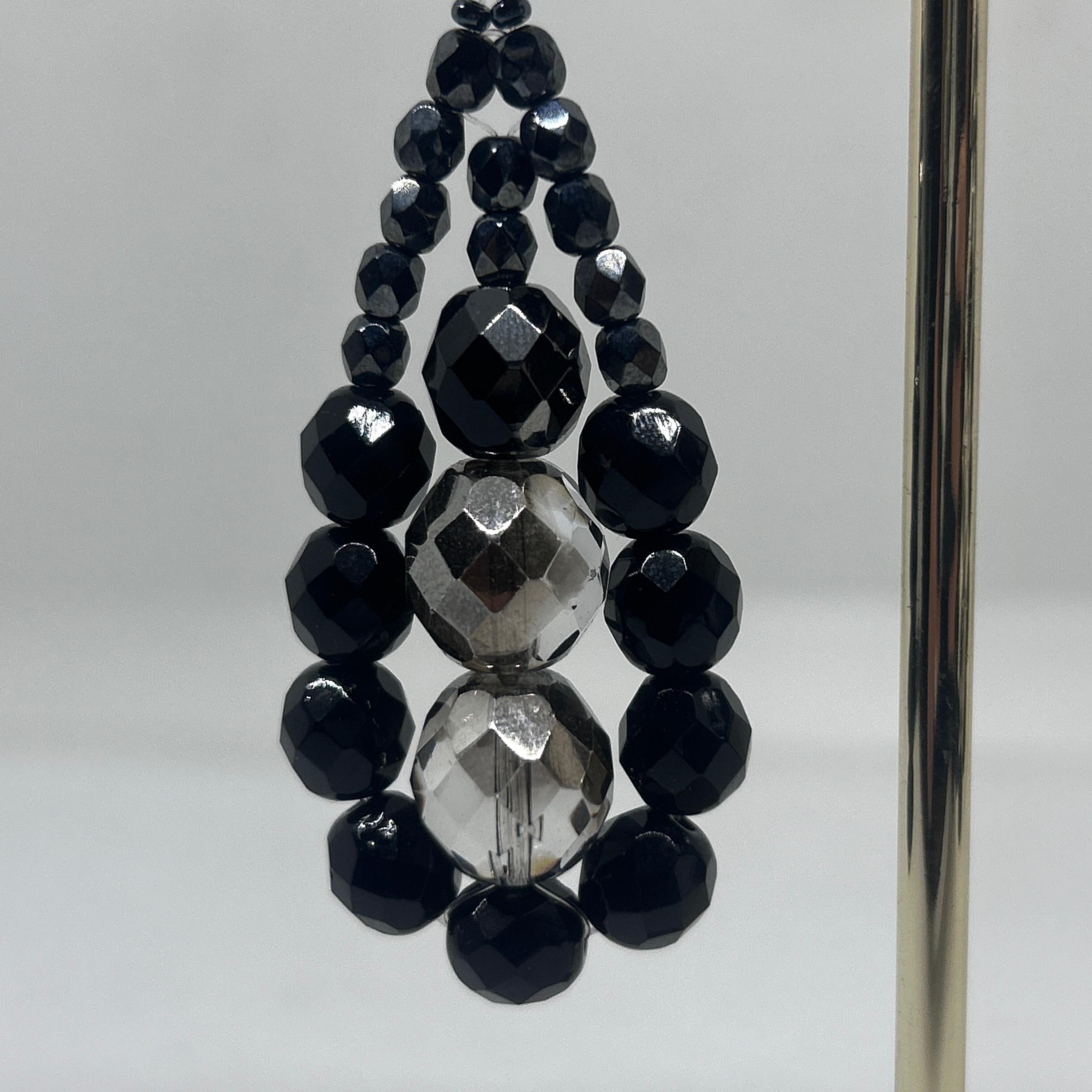 Retro 21st Century Coppola e Toppo Black and Silver Crystals Chandelier Earrings For Sale