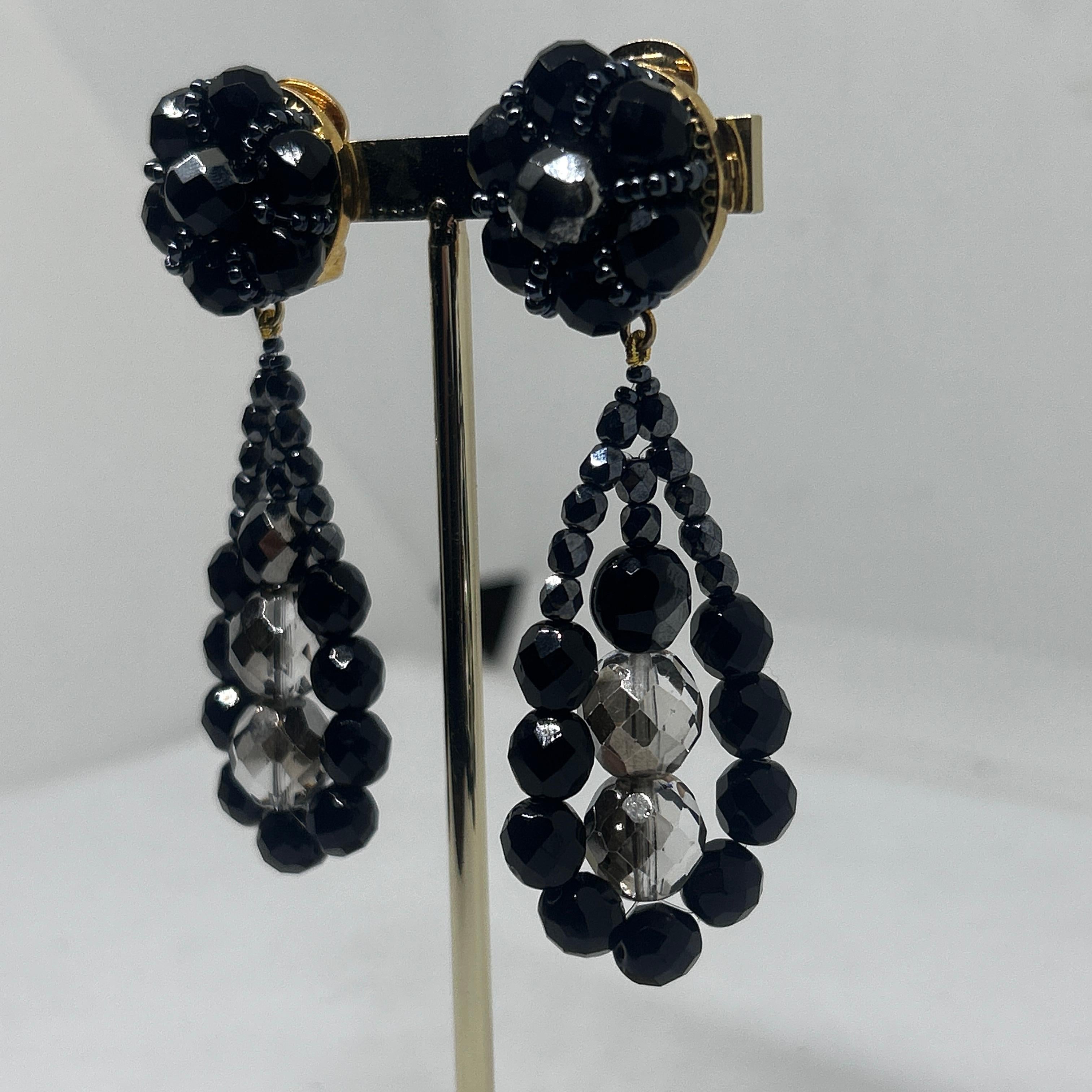 Briolette Cut 21st Century Coppola e Toppo Black and Silver Crystals Chandelier Earrings For Sale