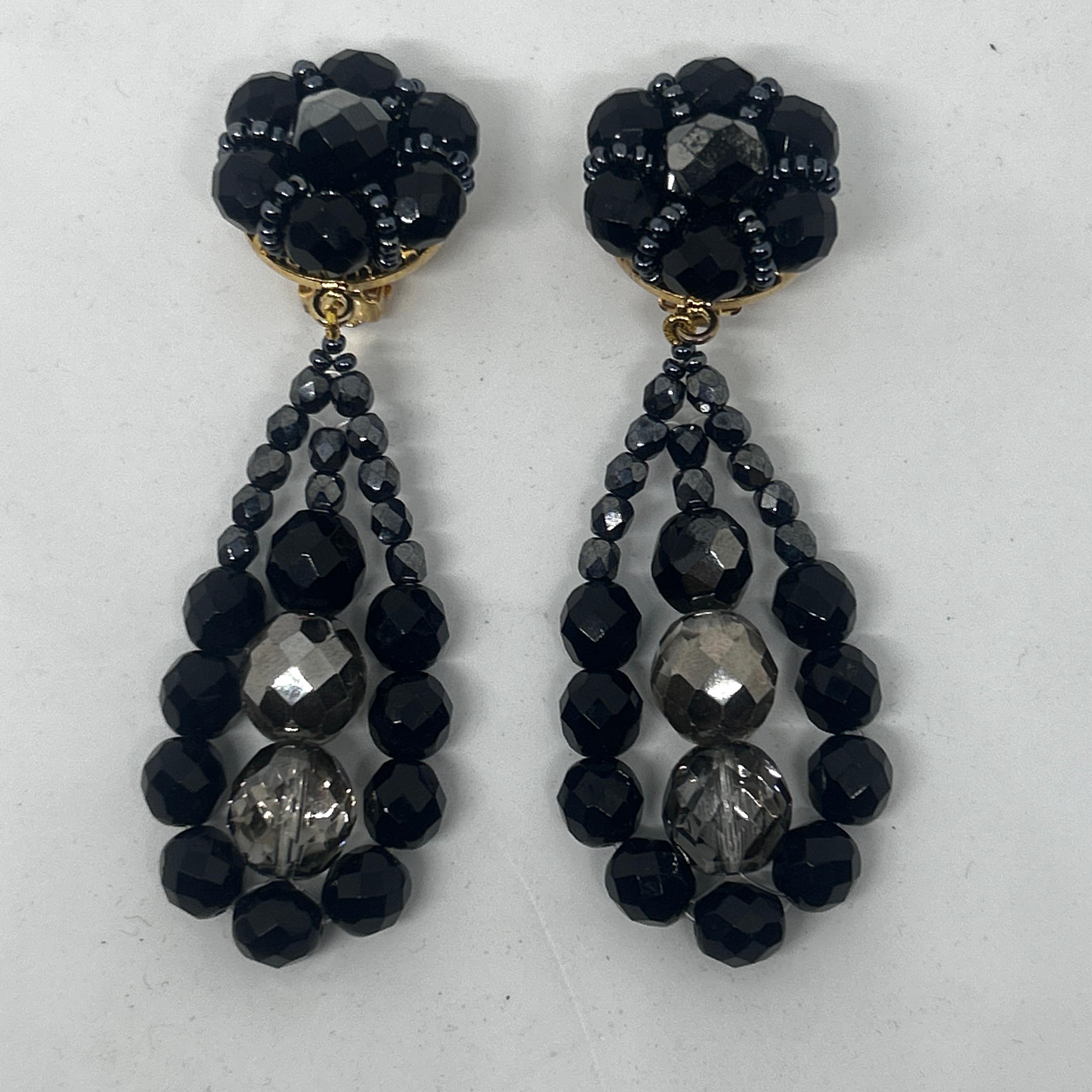 21st Century Coppola e Toppo Black and Silver Crystals Chandelier Earrings For Sale 1