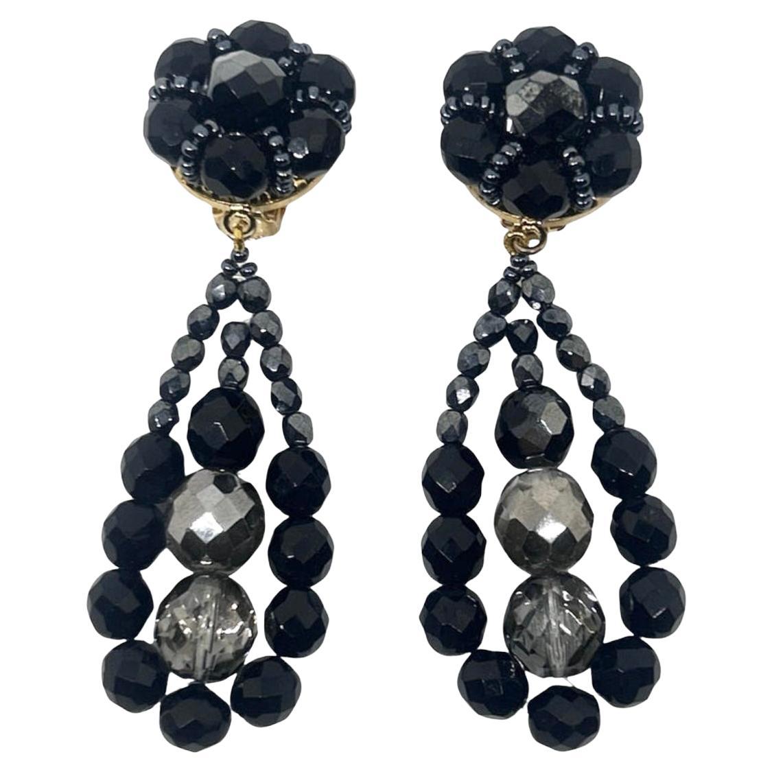 21st Century Coppola e Toppo Black and Silver Crystals Chandelier Earrings For Sale