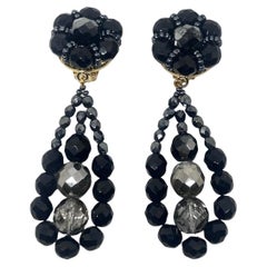 21st Century Coppola e Toppo Black and Silver Crystals Chandelier Earrings