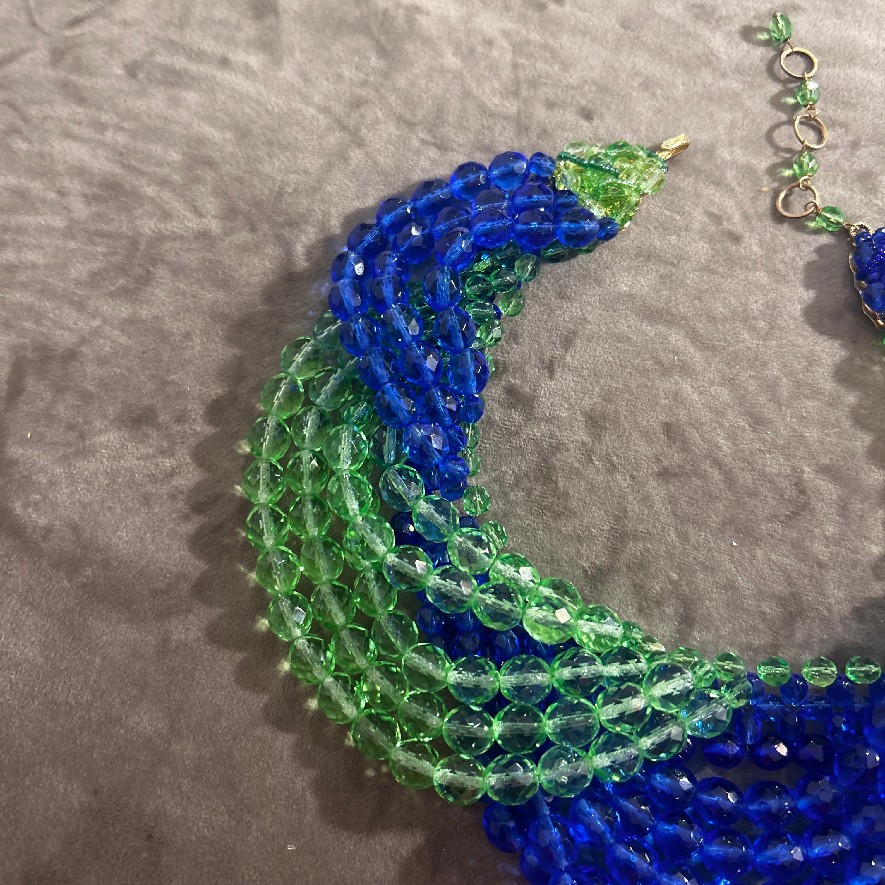 Perlina 21° Secolo Coppola e Toppo - Collana di perle di cristallo ritorto blu cobalto e verde in vendita