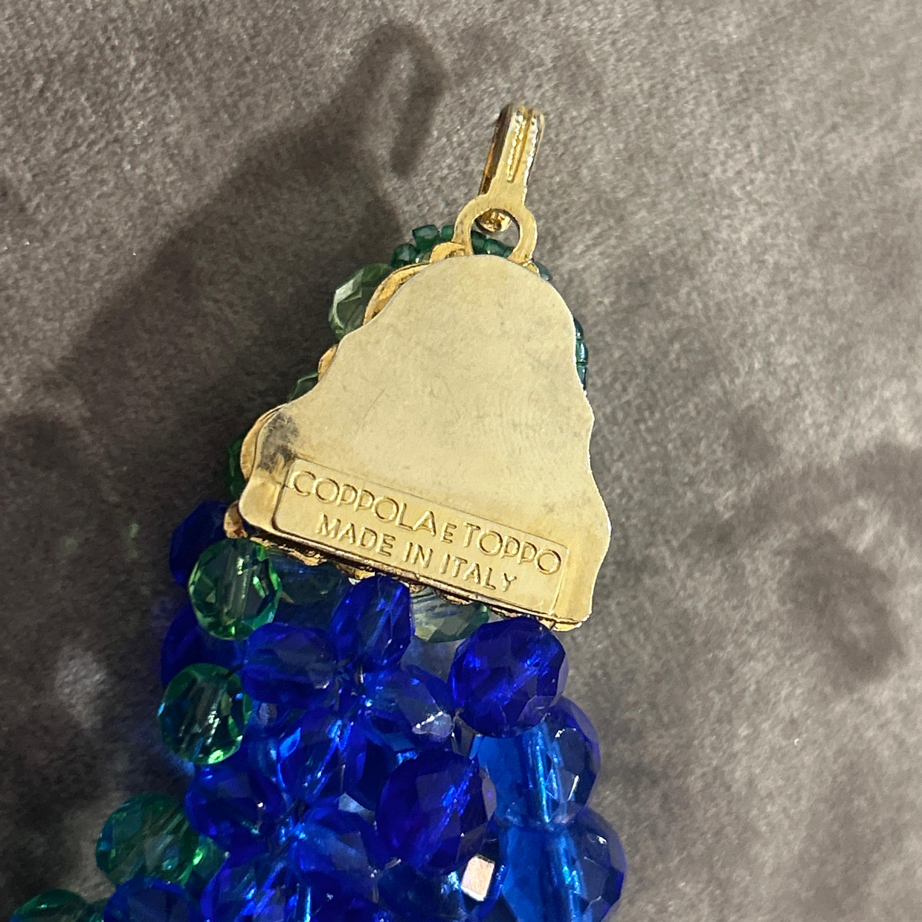 Donna 21° Secolo Coppola e Toppo - Collana di perle di cristallo ritorto blu cobalto e verde in vendita