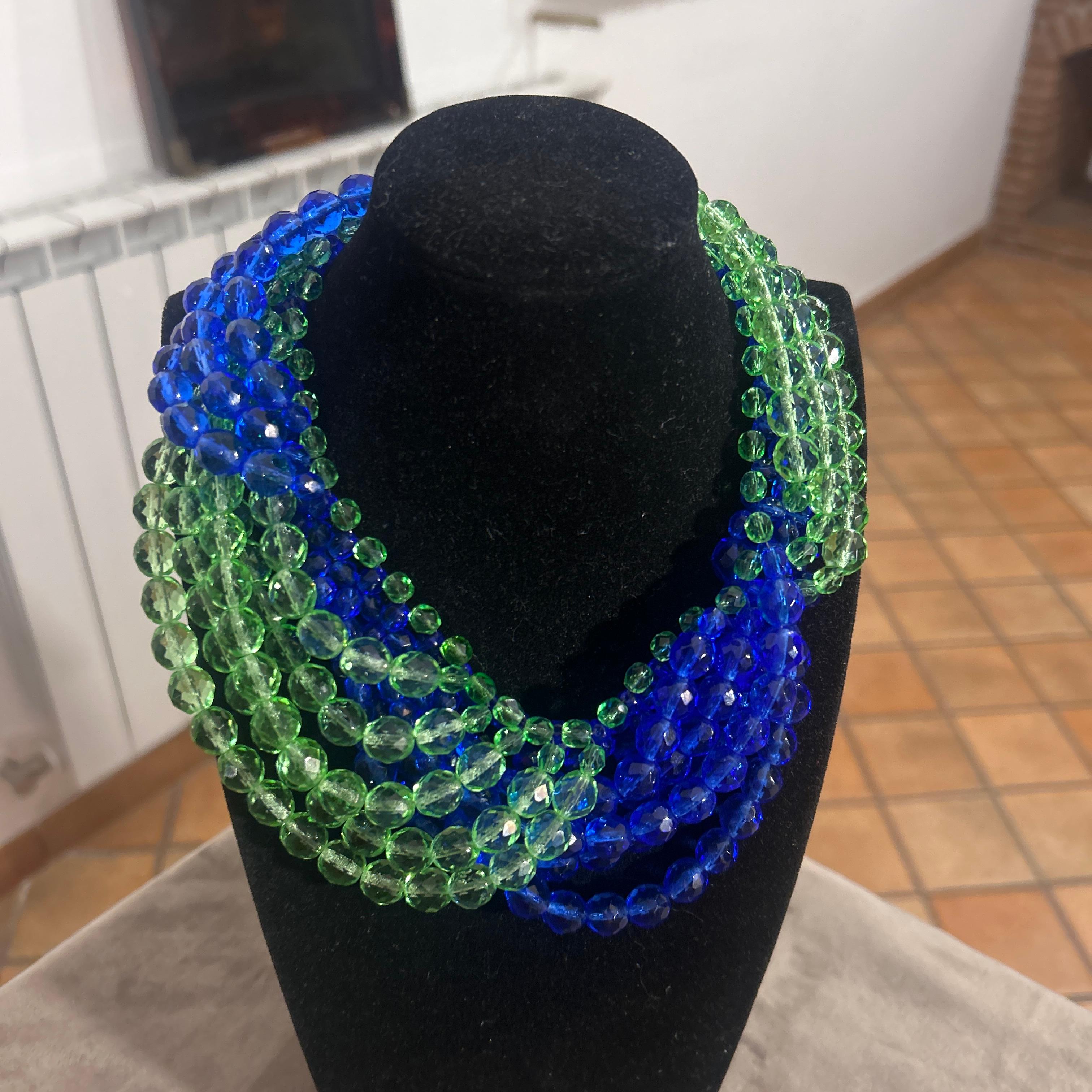 21° Secolo Coppola e Toppo - Collana di perle di cristallo ritorto blu cobalto e verde in vendita 1
