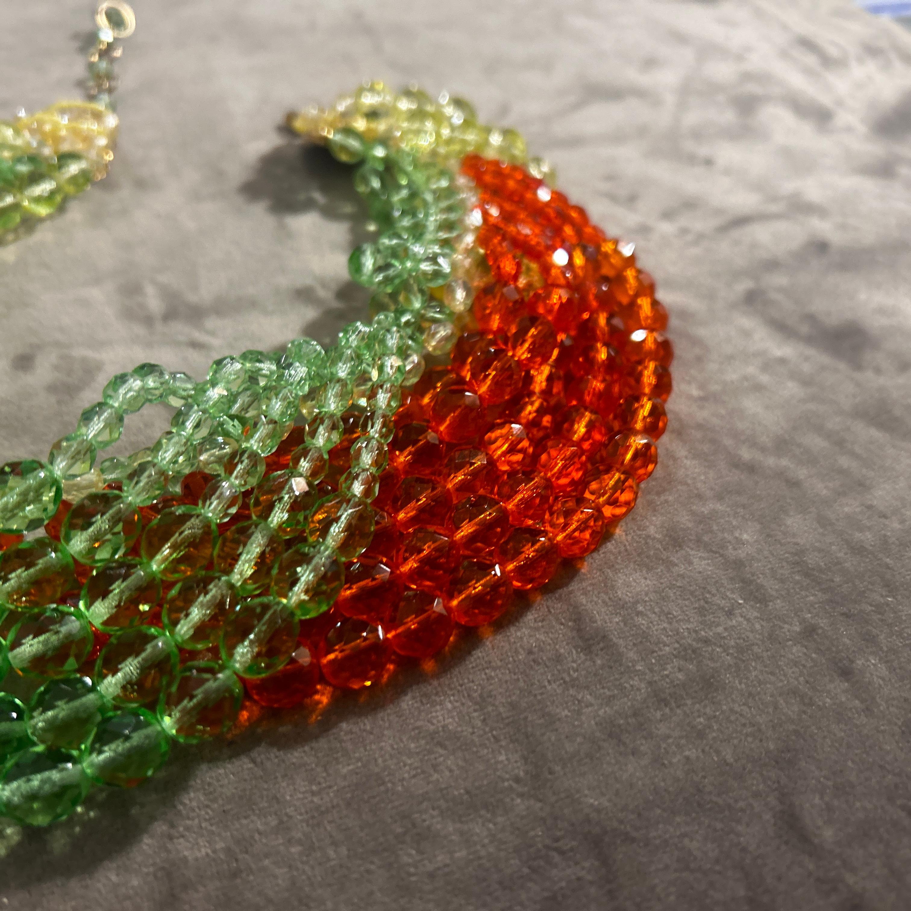 Retro 21st Century Coppola e Toppo Green and Orange Twisted Crystal Bead Necklace For Sale