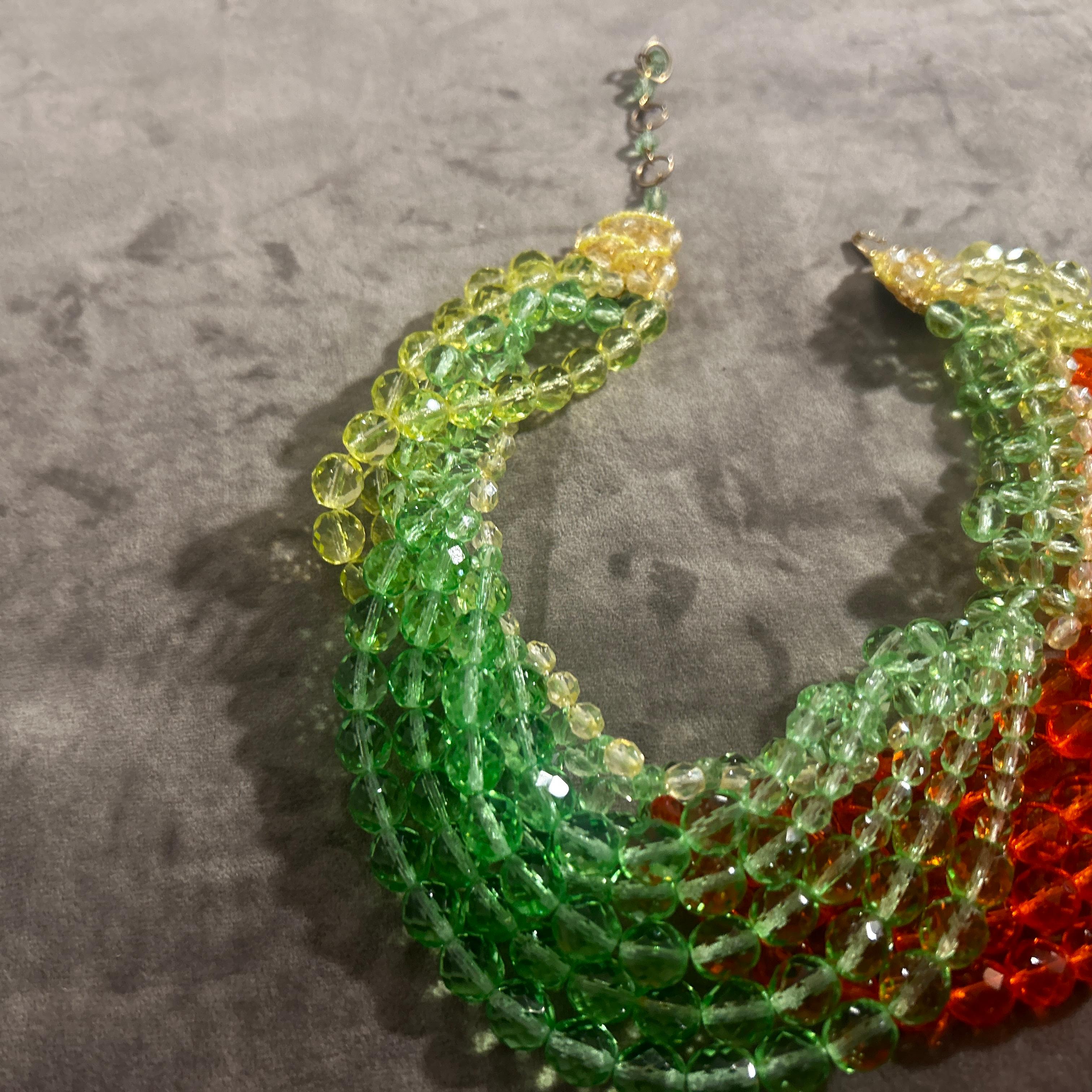 21st Century Coppola e Toppo Green and Orange Twisted Crystal Bead Necklace In New Condition For Sale In Aci Castello, IT