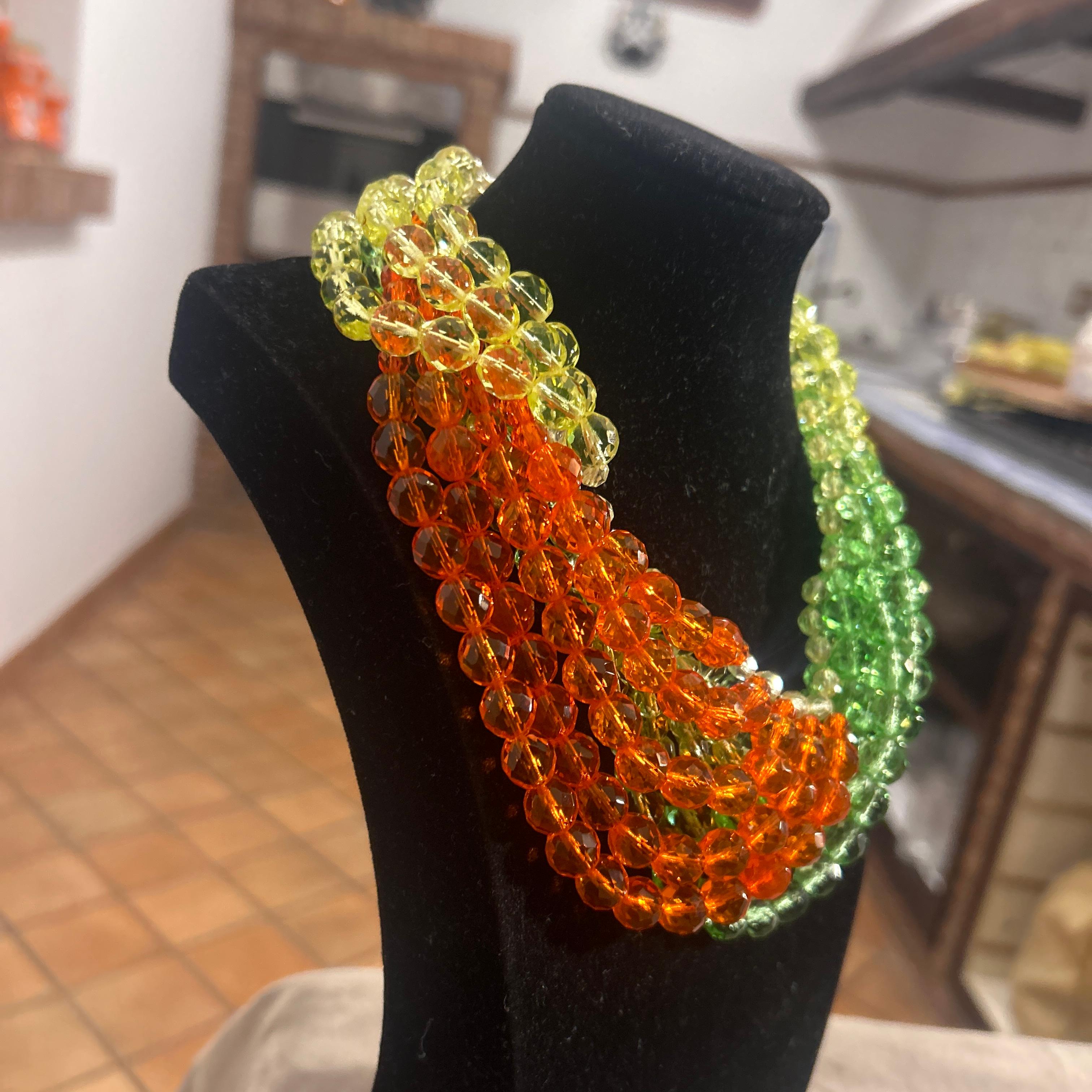 21st Century Coppola e Toppo Green and Orange Twisted Crystal Bead Necklace For Sale 3