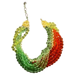 21st Century Coppola e Toppo Green and Orange Twisted Crystal Bead Necklace