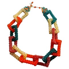 21st Century Coppola e Toppo Modern Colorful Beaded Link Necklace