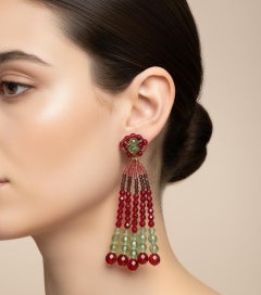 21st Century Coppola e Toppo Red and Green Crystals Chandelier Earrings
