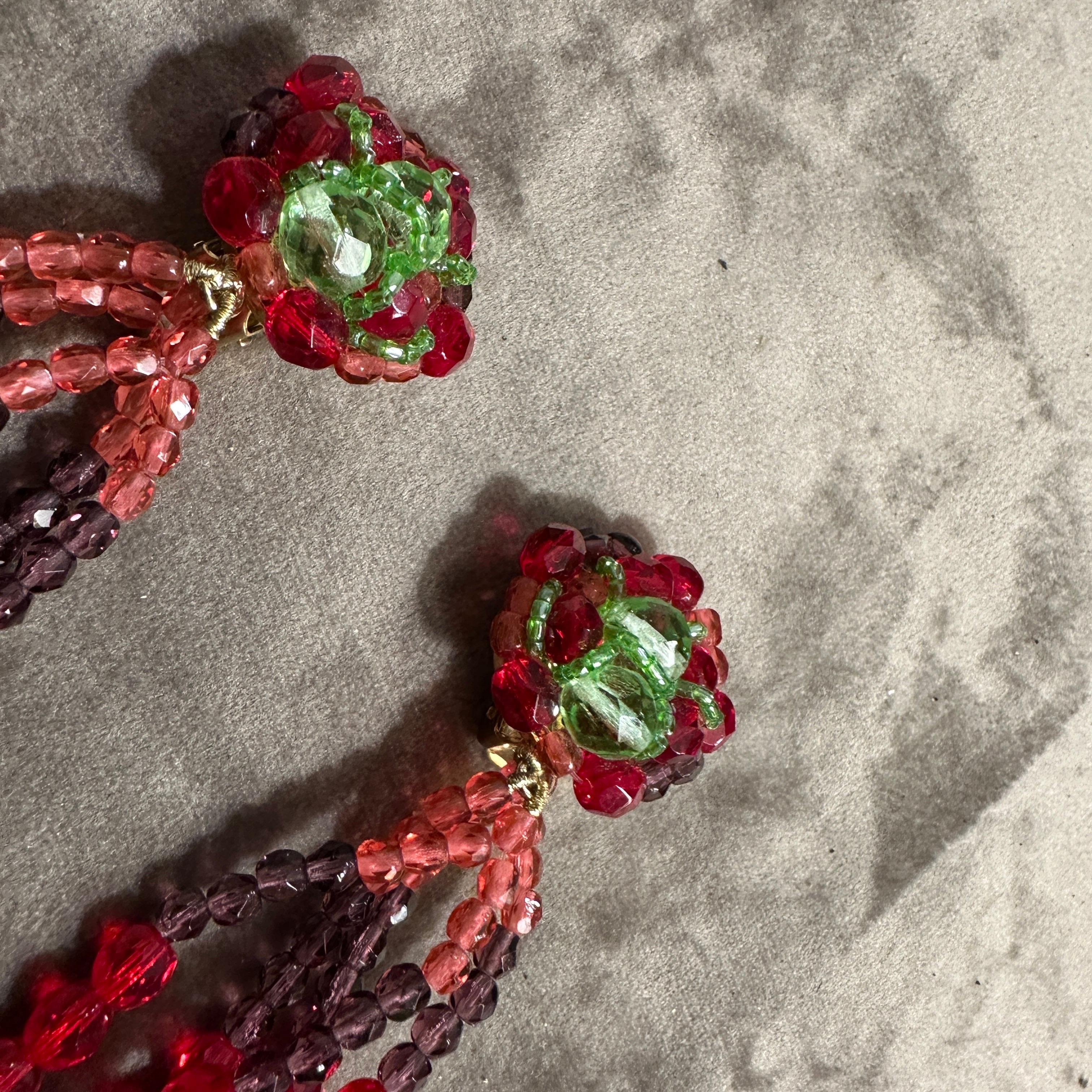 Retro 21st Century Coppola e Toppo Red and Green Crystals Chandelier Earrings For Sale