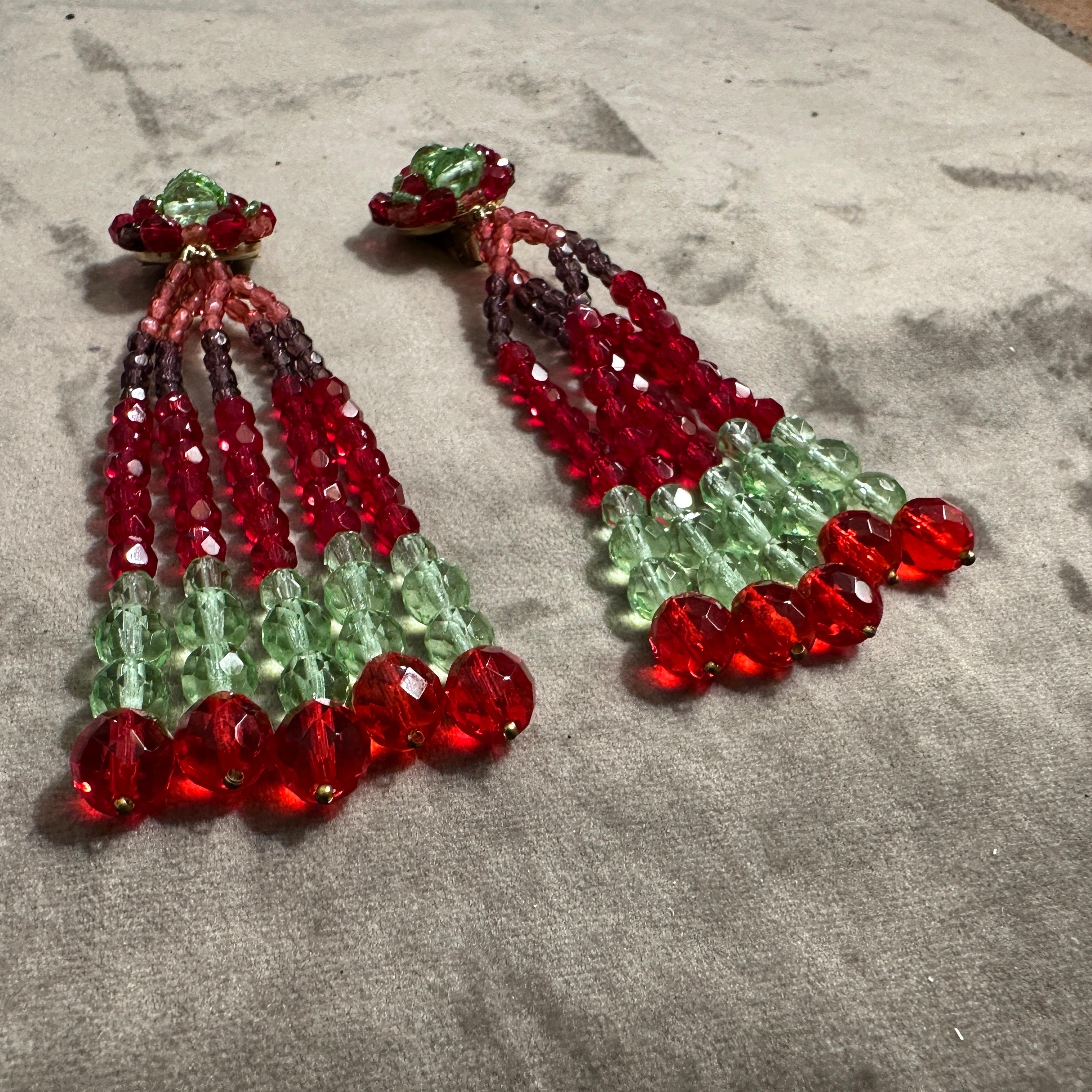 Women's 21st Century Coppola e Toppo Red and Green Crystals Chandelier Earrings For Sale