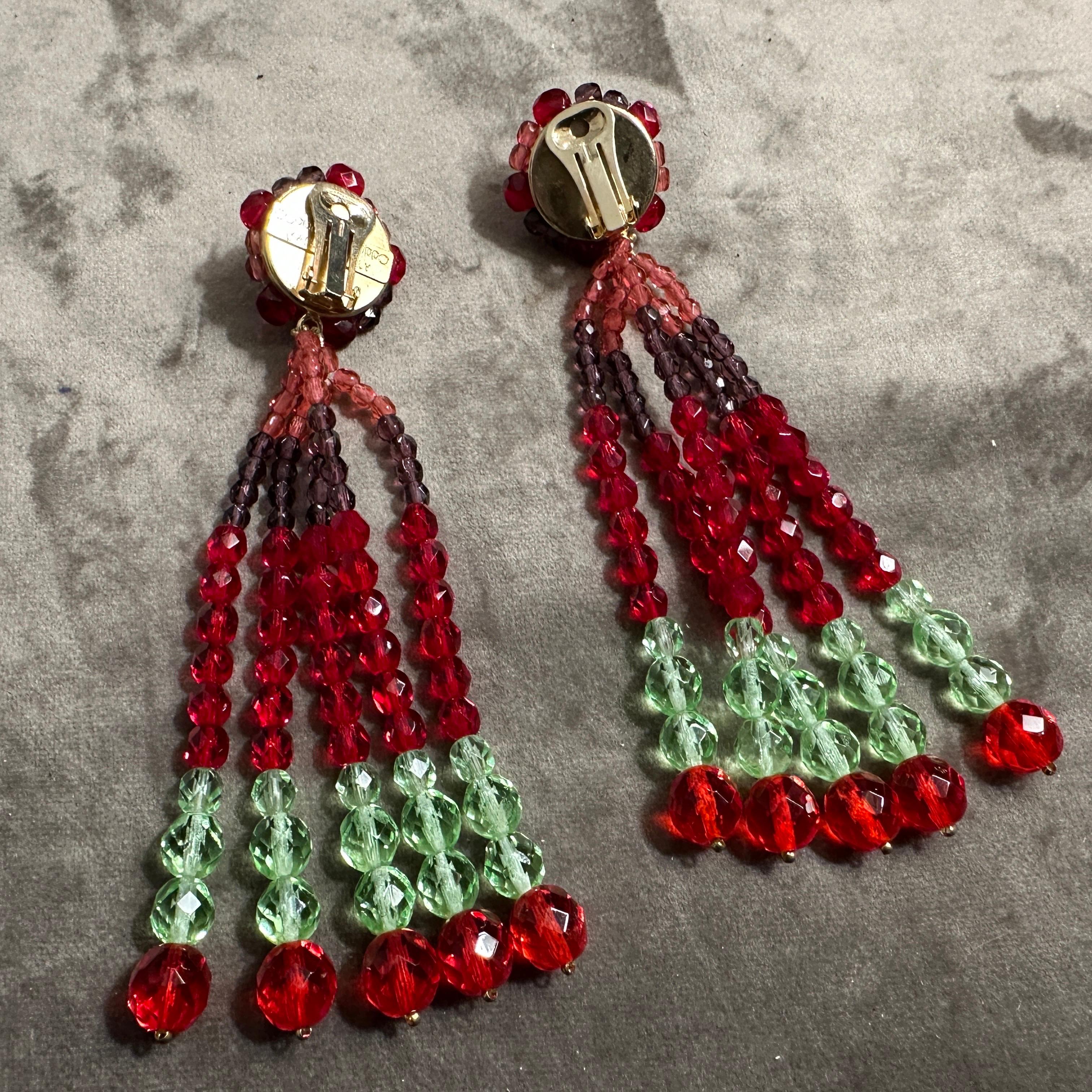 21st Century Coppola e Toppo Red and Green Crystals Chandelier Earrings For Sale 1