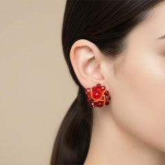 21st Century Coppola e Toppo Red and Orange Beaded Clip-On Earrings